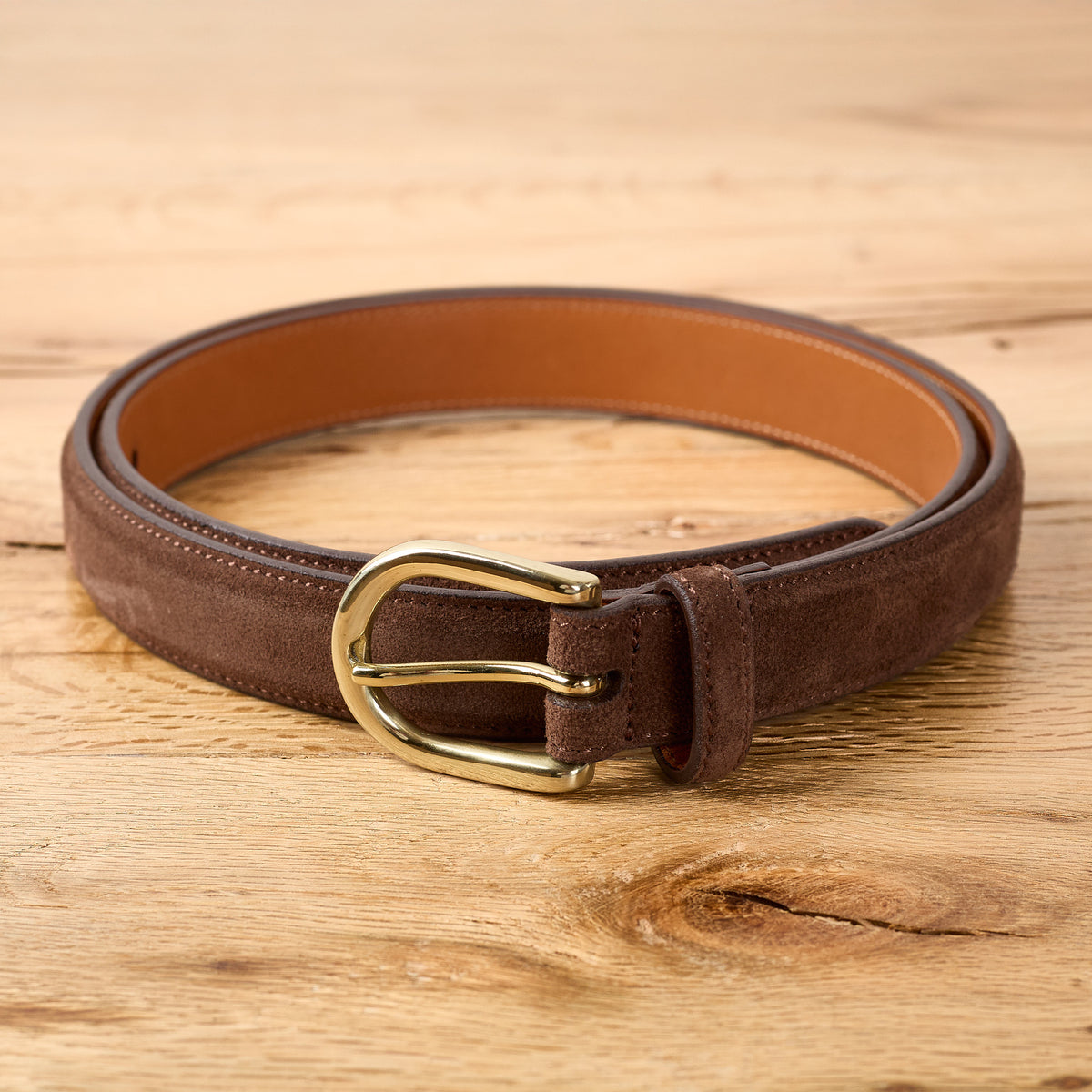 kamakura shirts | horseshoe buckle slim suede leather belt - brown