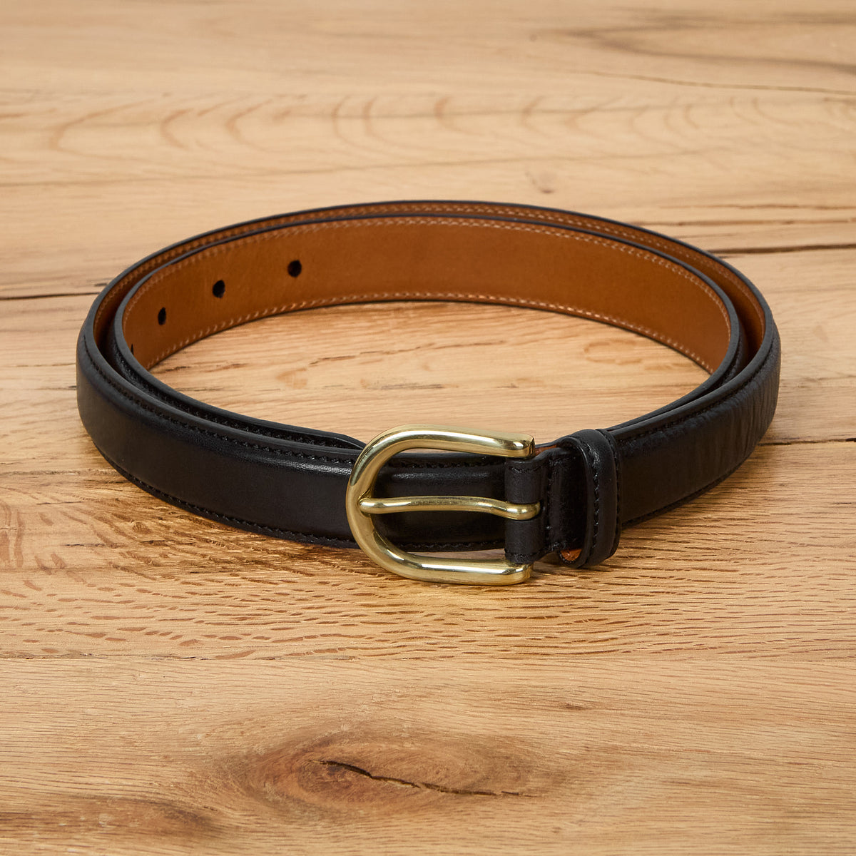 kamakura shirts | horseshoe buckle slim leather belt - black