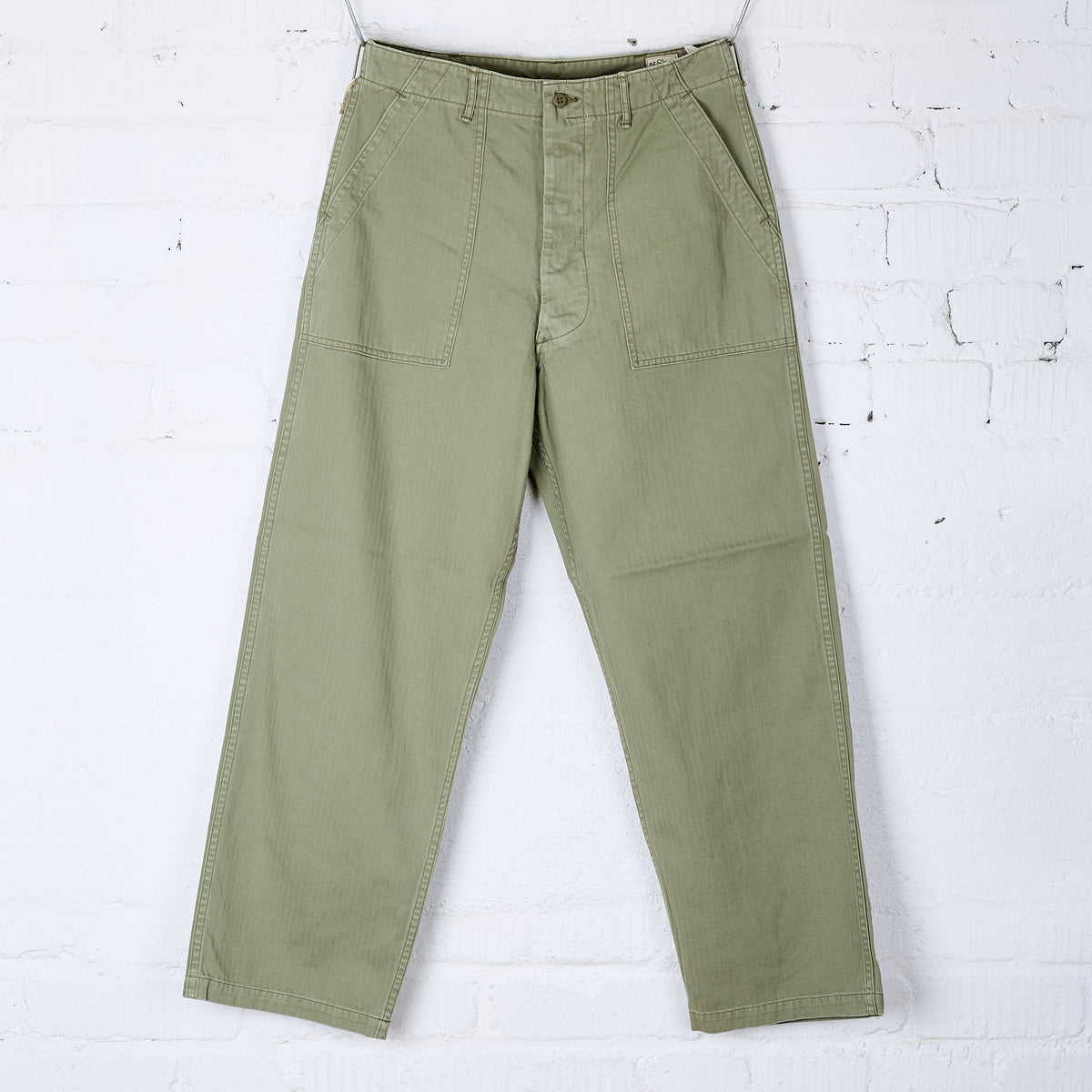 オアスロウ HERRINGBONE SUMMER FATIGUE PANTS orSlow - Summer Fatigue Pants - Green Herringbone Twill – Withered Fig