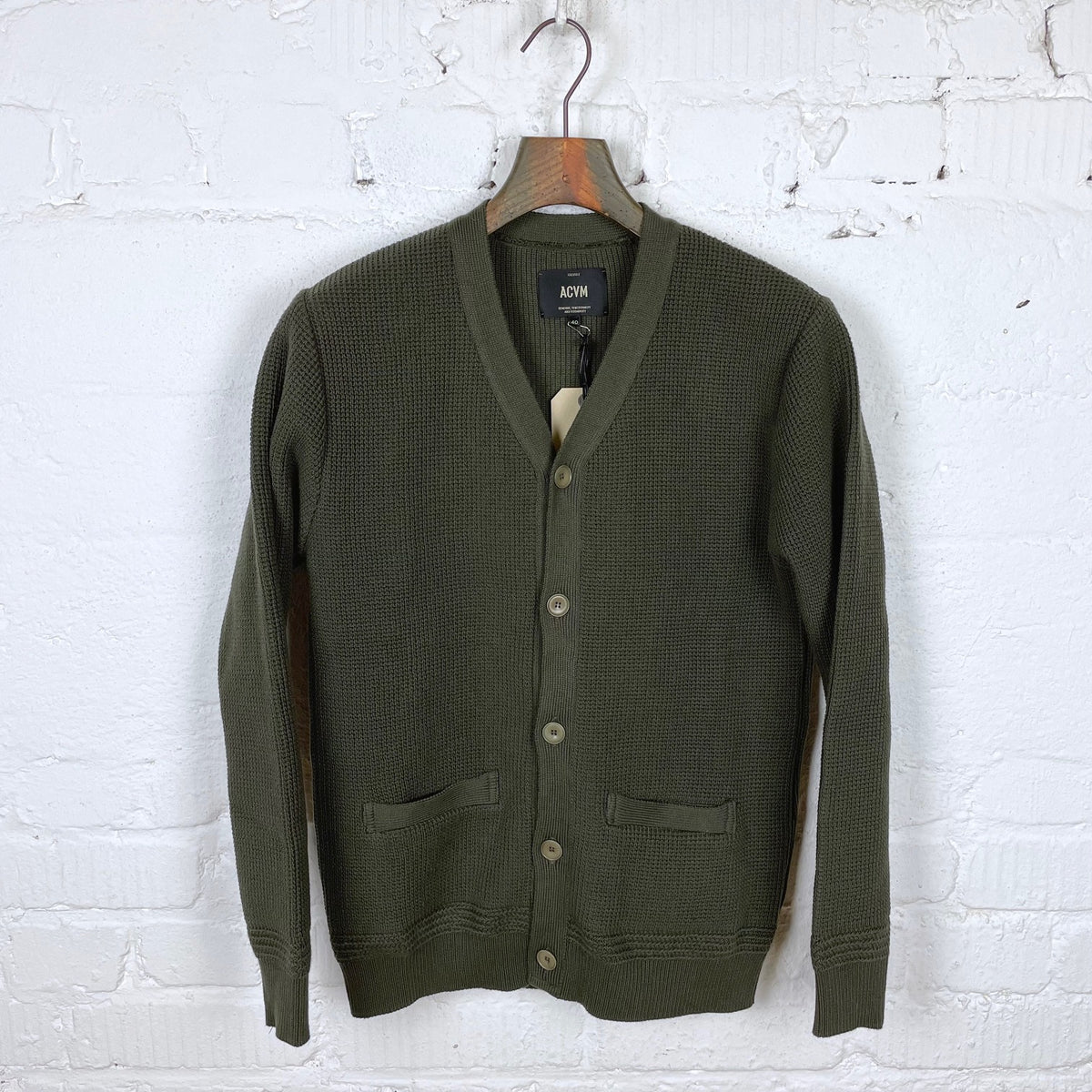 acv-kn06 waffle cotton knit cardigan army green | addict clothes | made in  japan