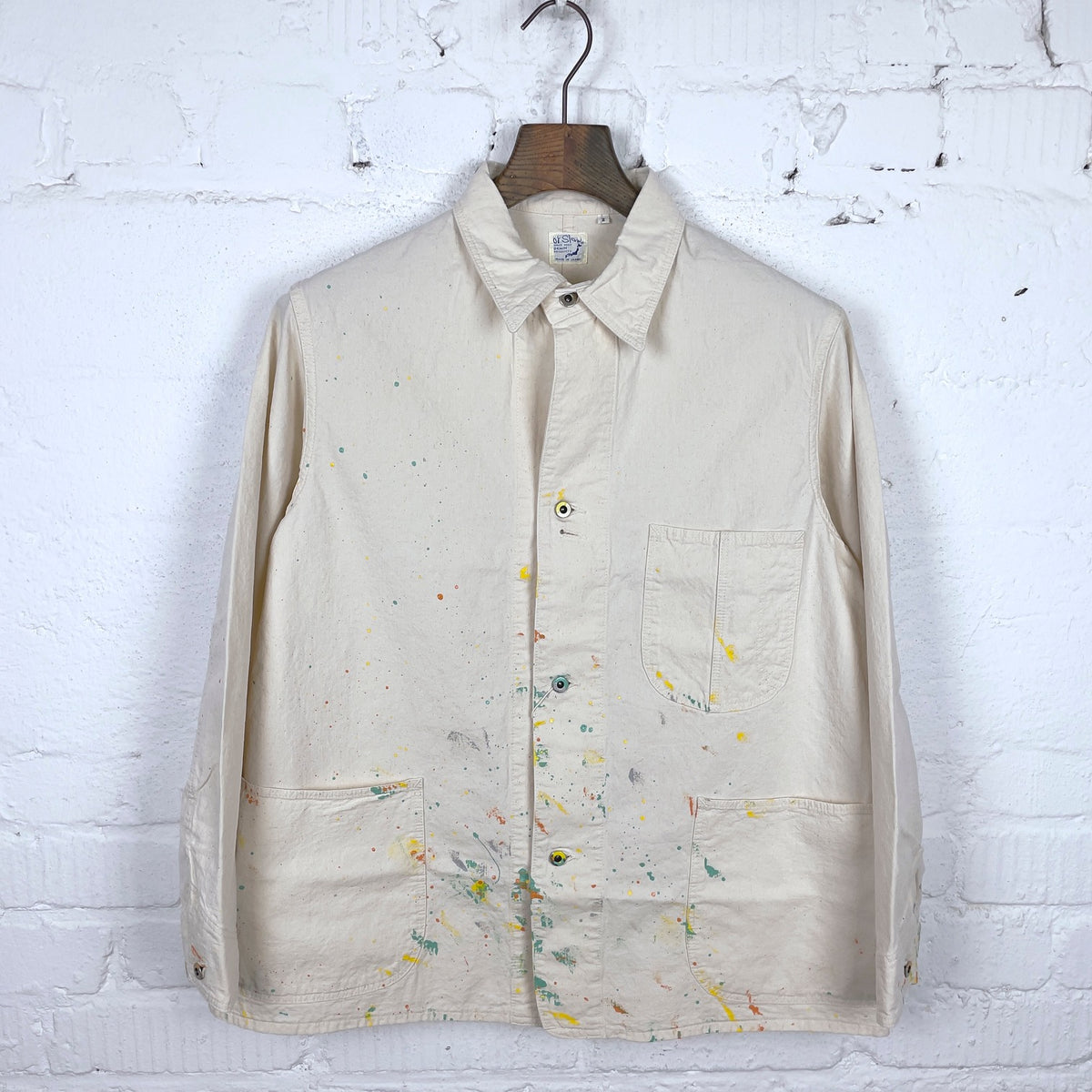 1940's coverall kinari denim ecru with paint, orslow