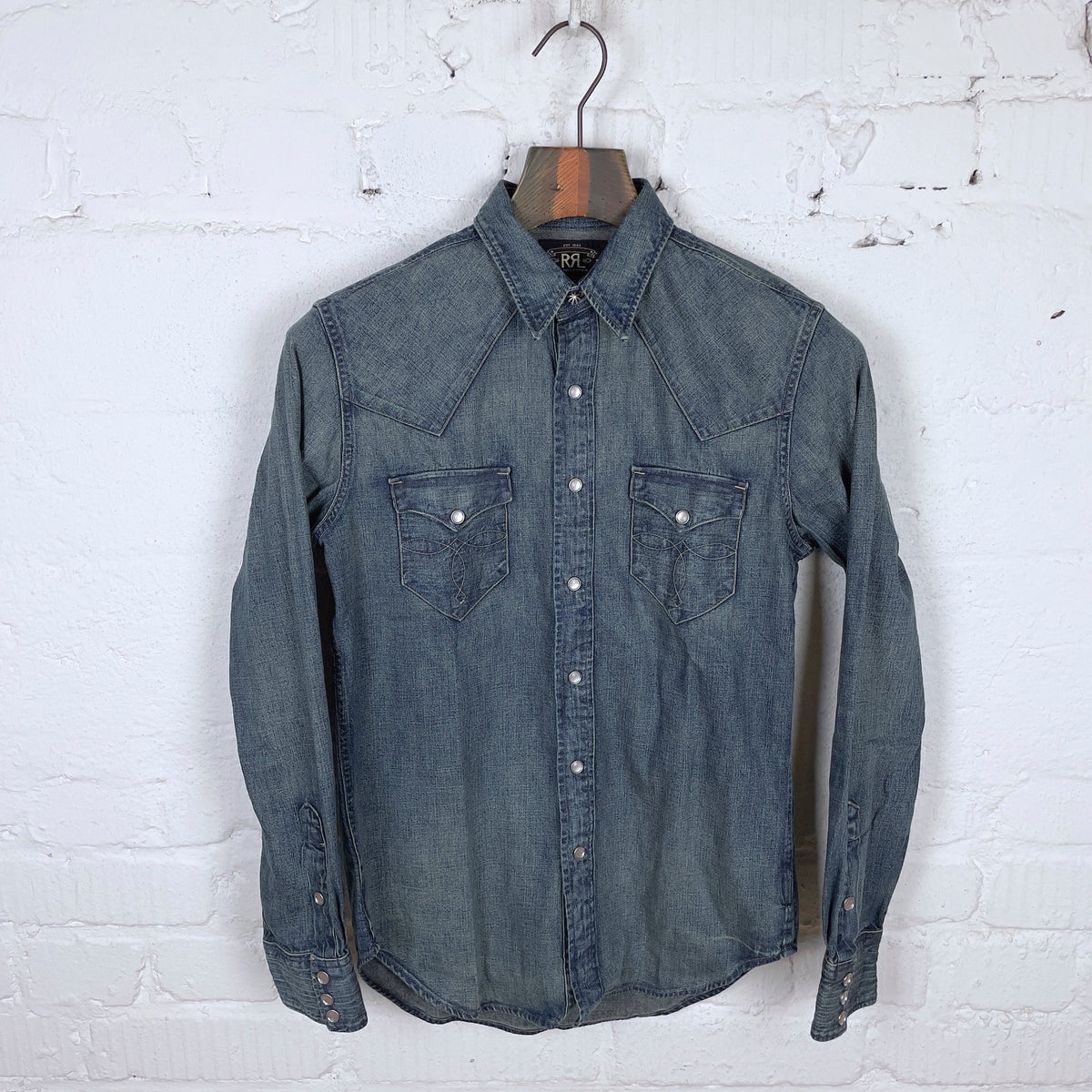 rrl slim fit denim western shirt dark wash - Main Image