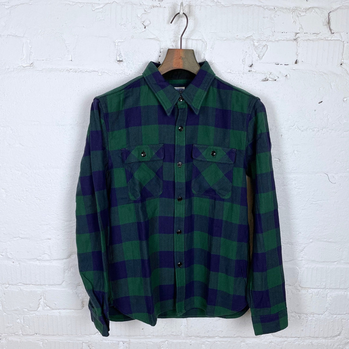 fn-snr-101l block check nel shirt navy / green | the flat head | made in  japan