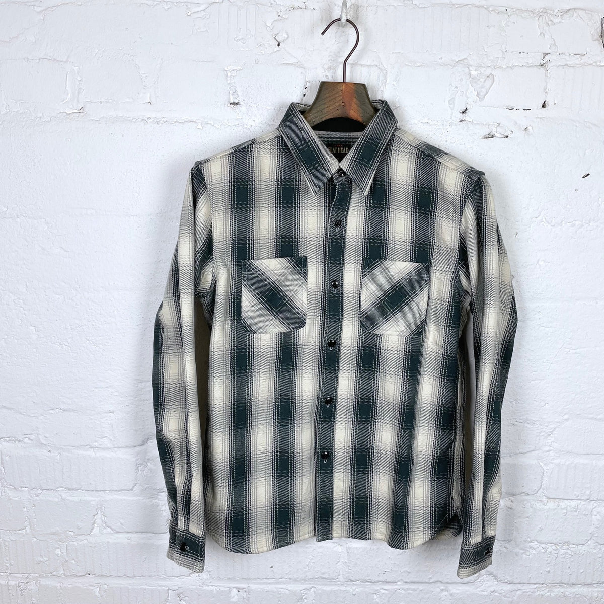 the flat head | ombre heavy flannel shirt - ivory - navy – stuf|f