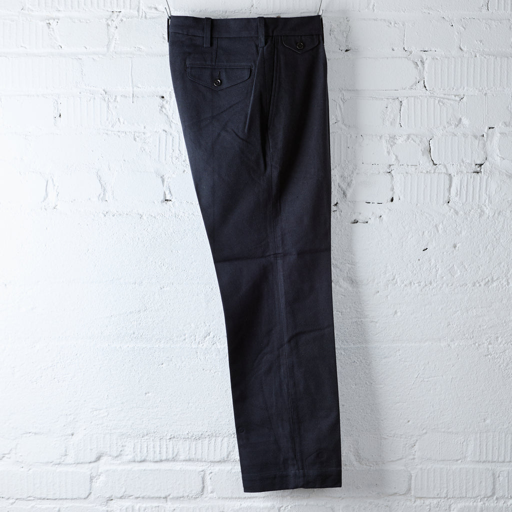 addict clothes | acv-tr02fn single-pleated cotton flannel trousers - navy