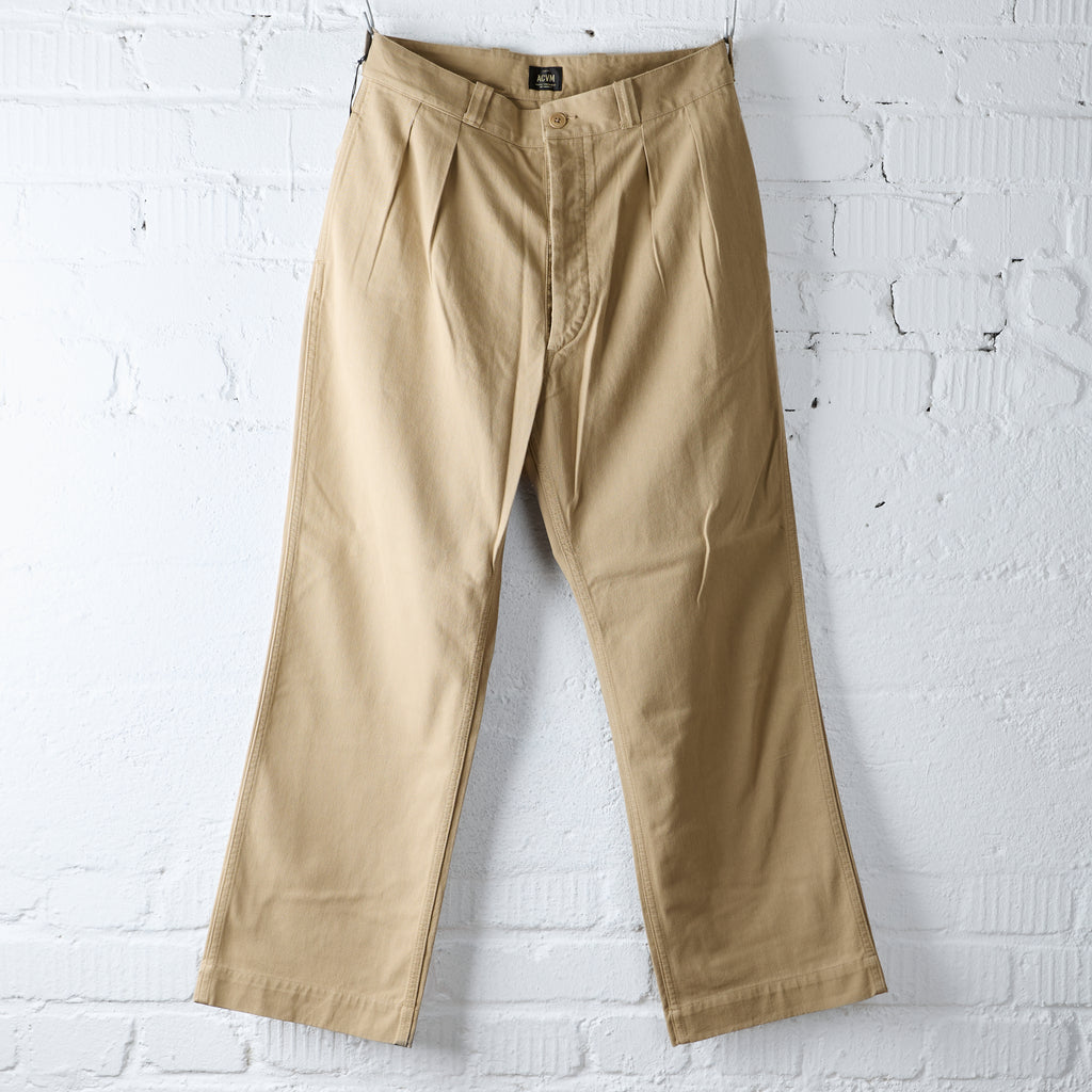 addict clothes | acv-tr04stc double-pleated cotton army wide trousers - beige