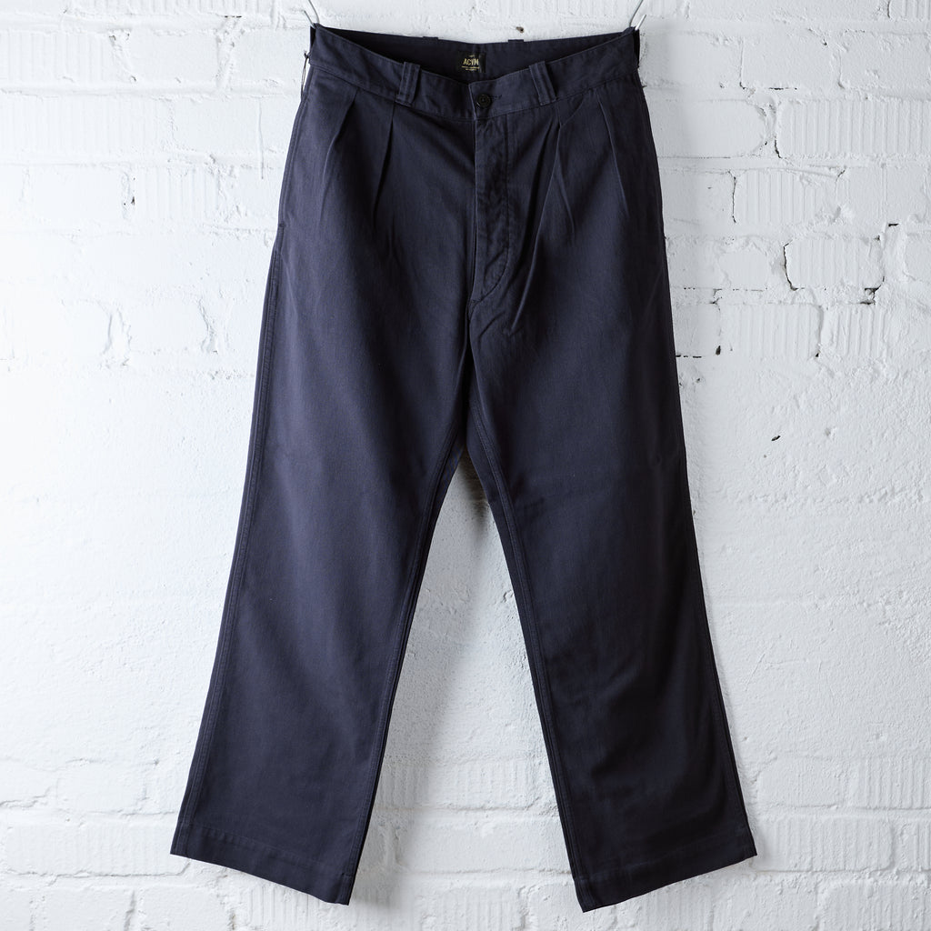 addict clothes | acv-tr04stc double-pleated cotton army wide trousers - navy