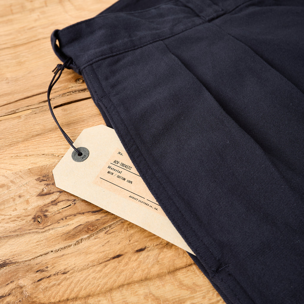 addict clothes | acv-tr04stc double-pleated cotton army wide trousers - navy - Bild 3