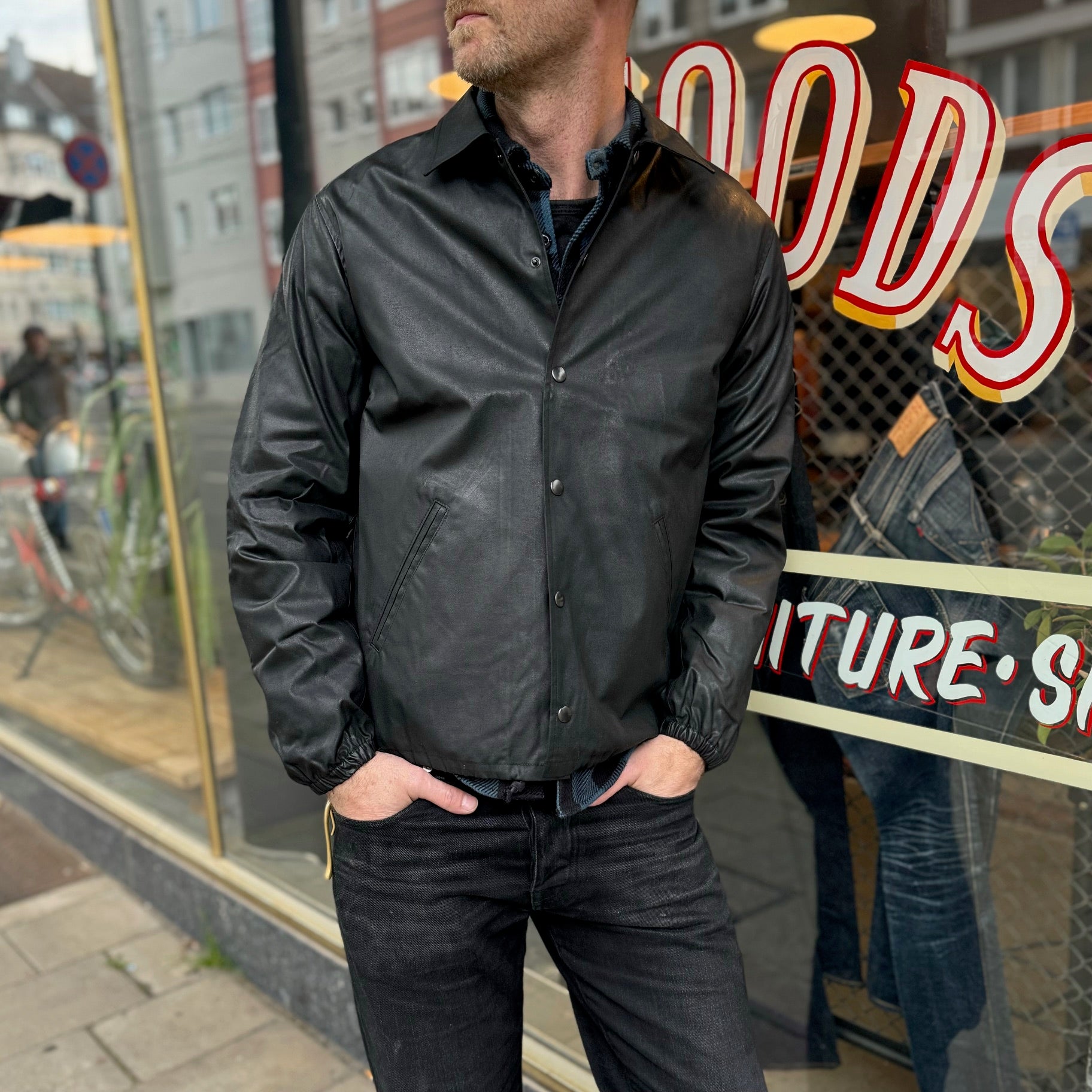 addict clothes | acv-wx03 waxed cotton coach jacket - black – stuf