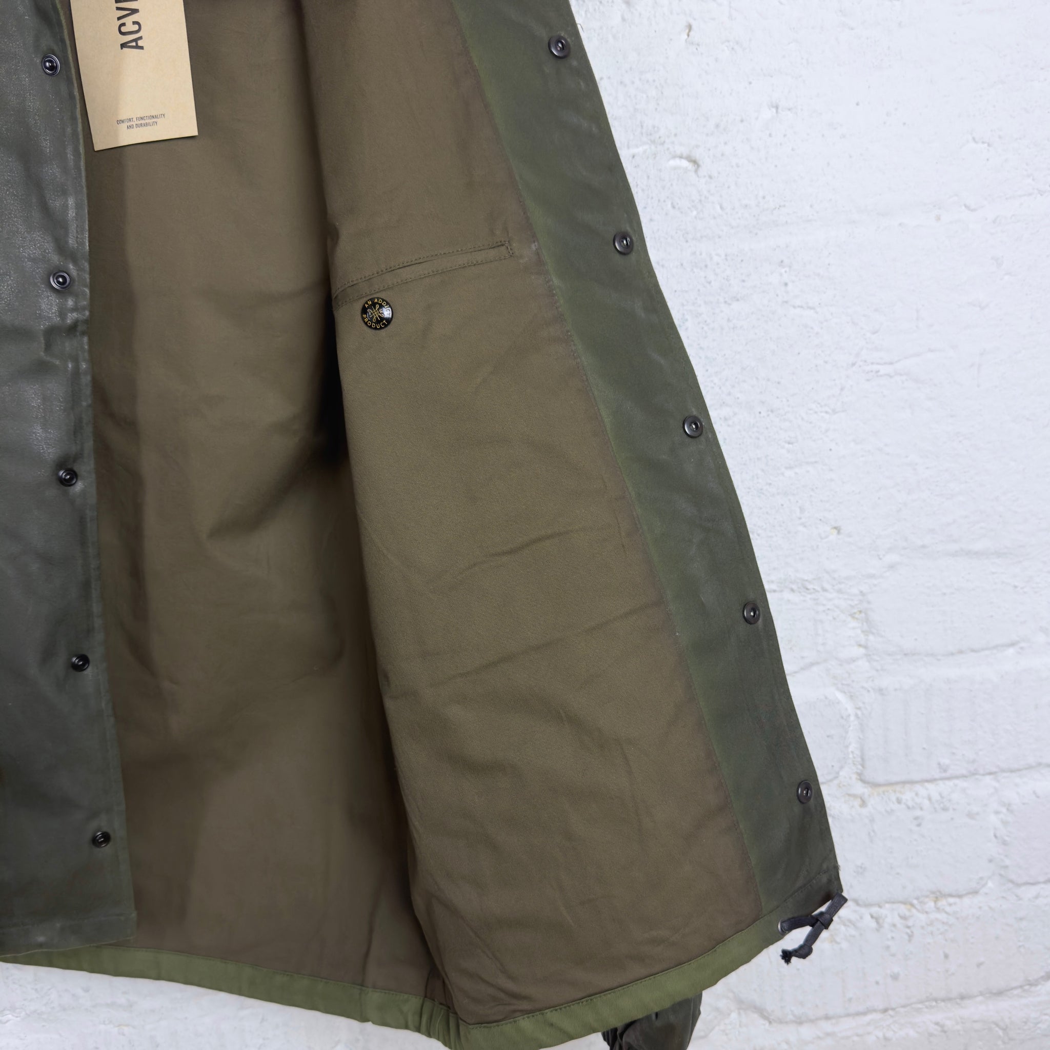 addict clothes | acv-wx03 waxed cotton coach jacket - olive – stuf