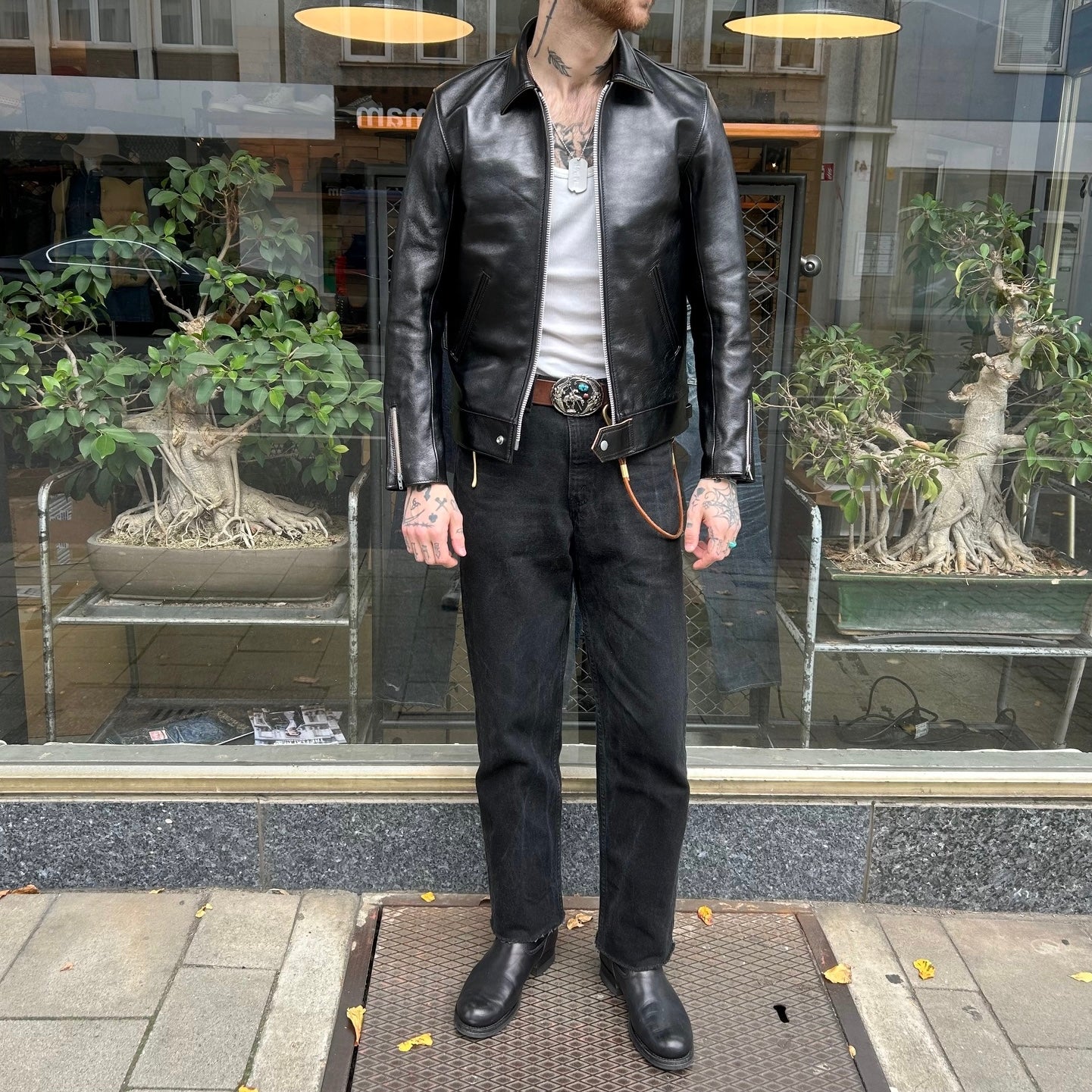 addict clothes | ad-01 horse-hide center-zip jacket black (teacore