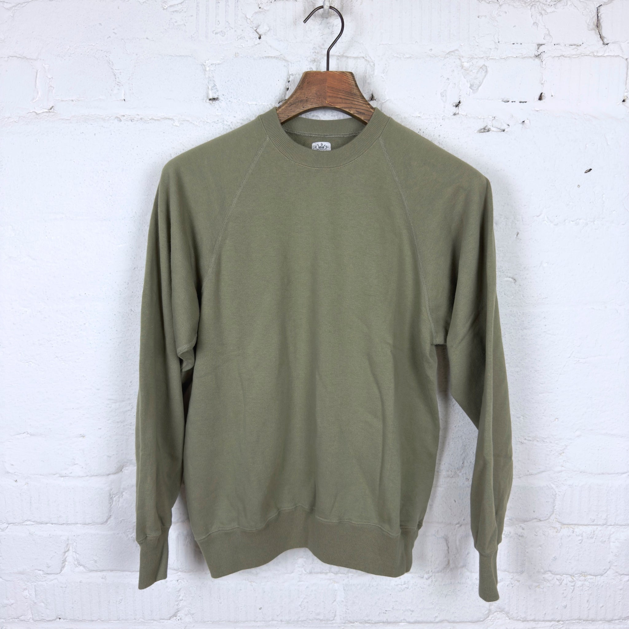 sweat raglan crew neck sage | anatomica | made in japan – stuf|f