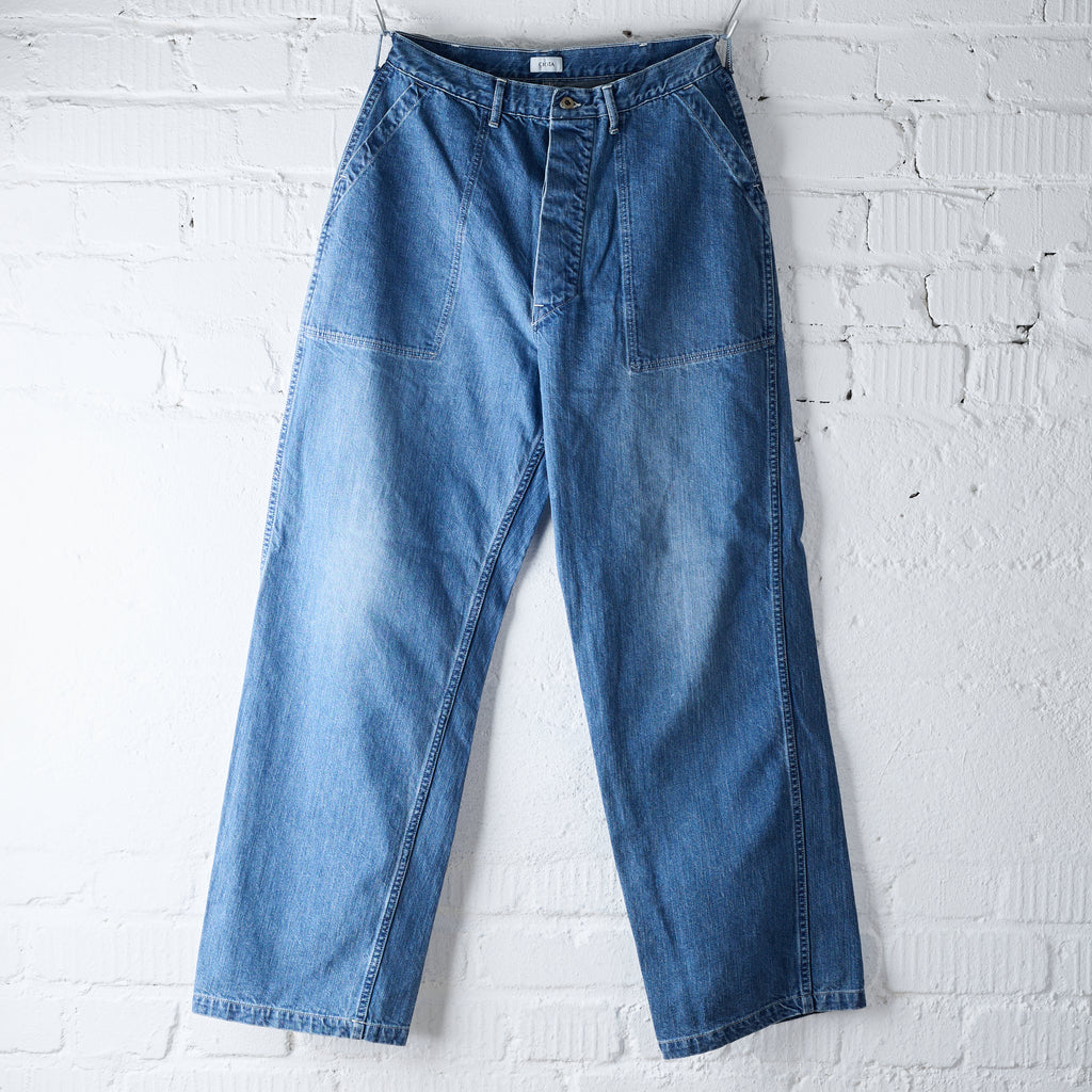 ciota | denim baker pants, medium dark blue damage