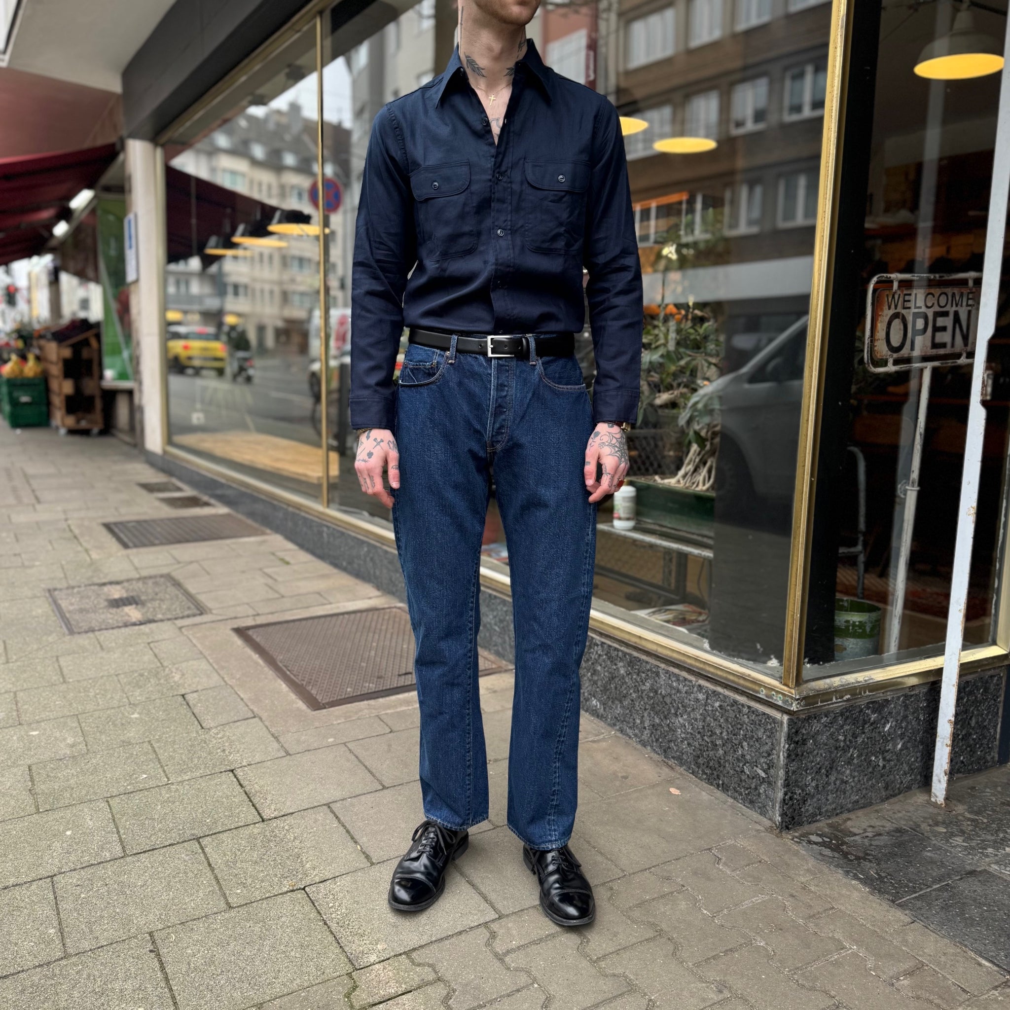 ciota | new straight 5 pocket pants - dark blue damage
