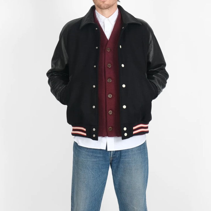 dehen 1920 | byron collar varsity jacket - black / black - Bild 2