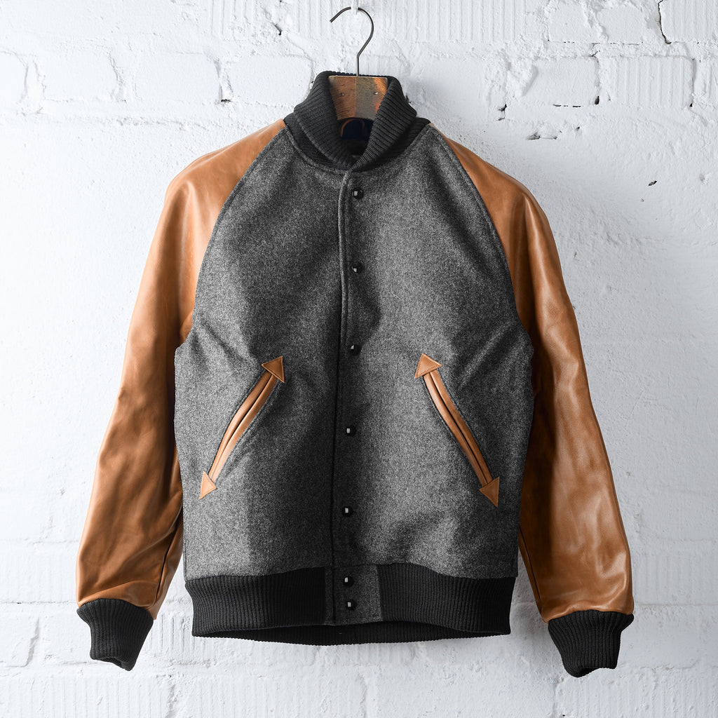 dehen 1920 | raglan varsity jacket - granite / black / antique rust