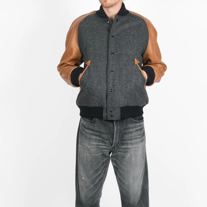 dehen 1920 | raglan varsity jacket - granite / black / antique rust - Bild 2