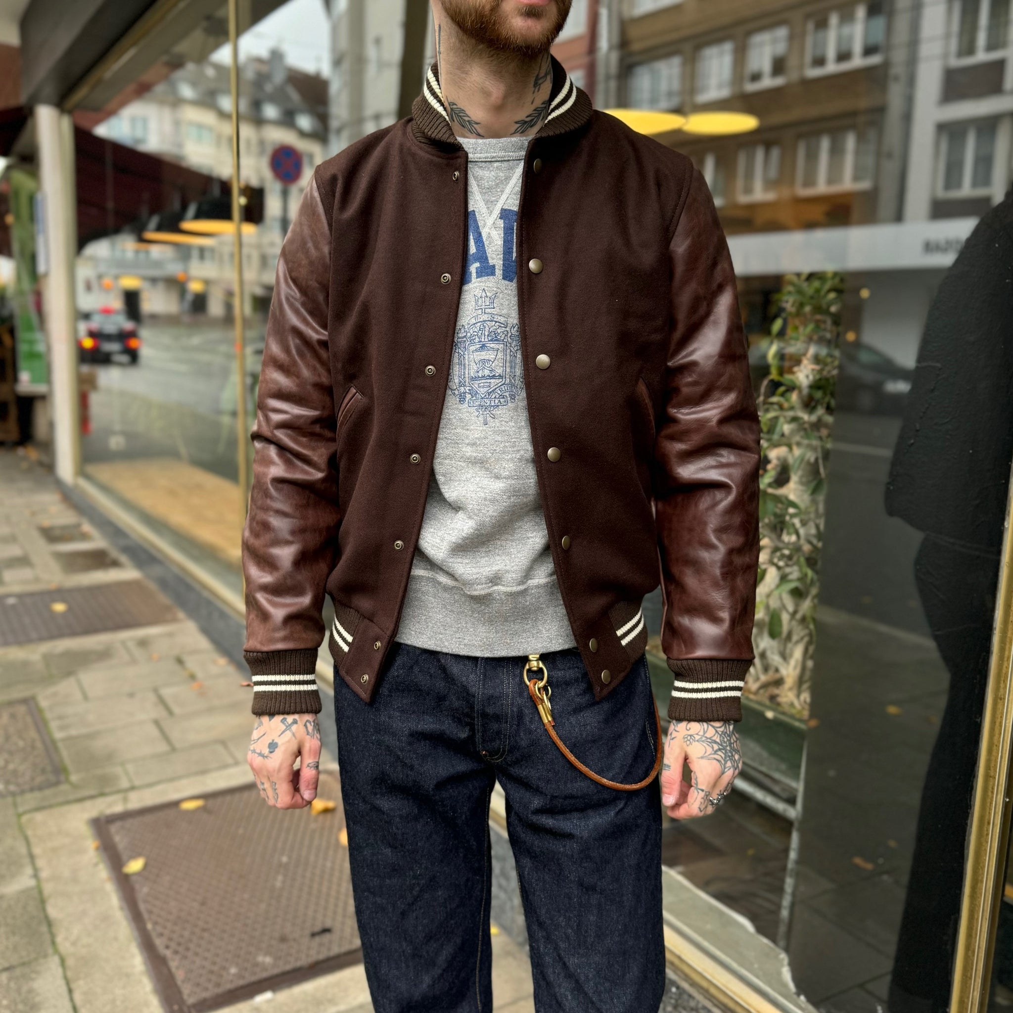 dehen 1920 | varsity jacket - brown / antique brandy – stuf|f-official