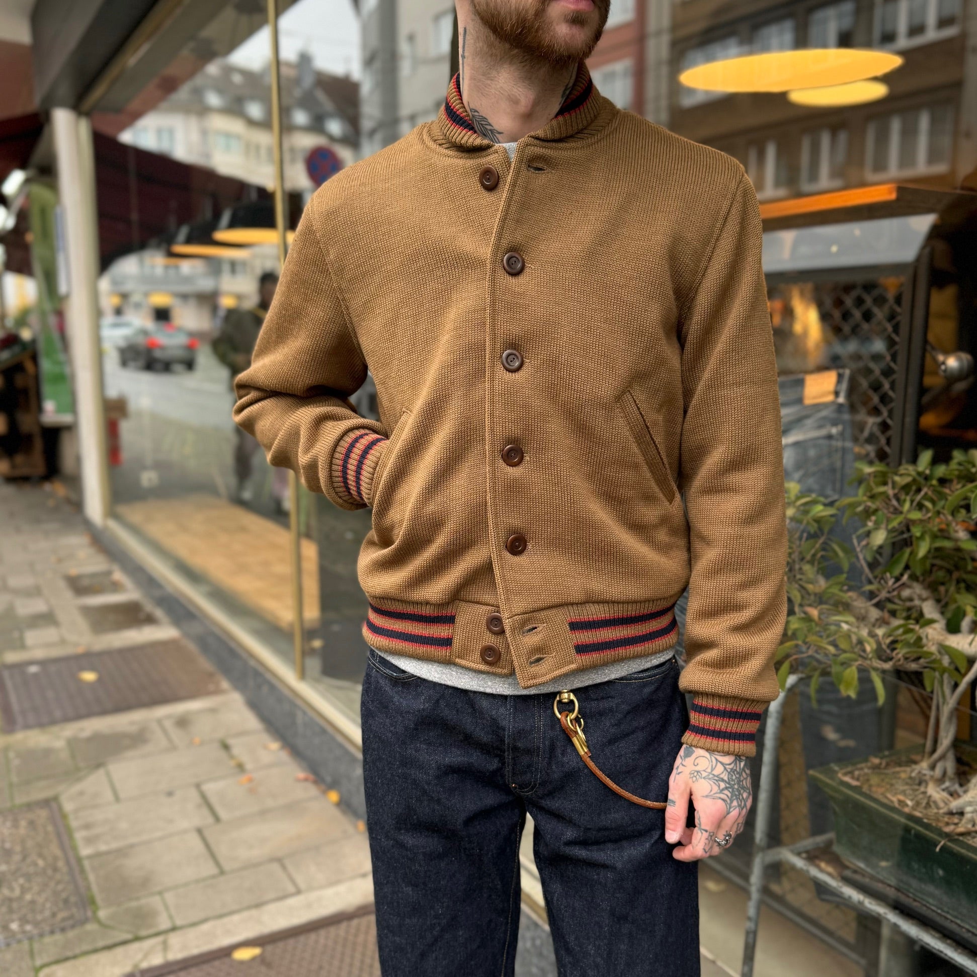dehen 1920 | wool knit club jacket - dark tan – stuf|f-official