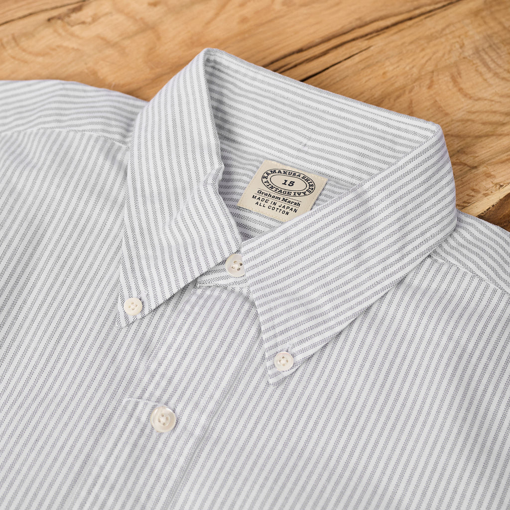 kamakura shirts | vintage ivy oxford button down shirt - gray stripe - Bild 3
