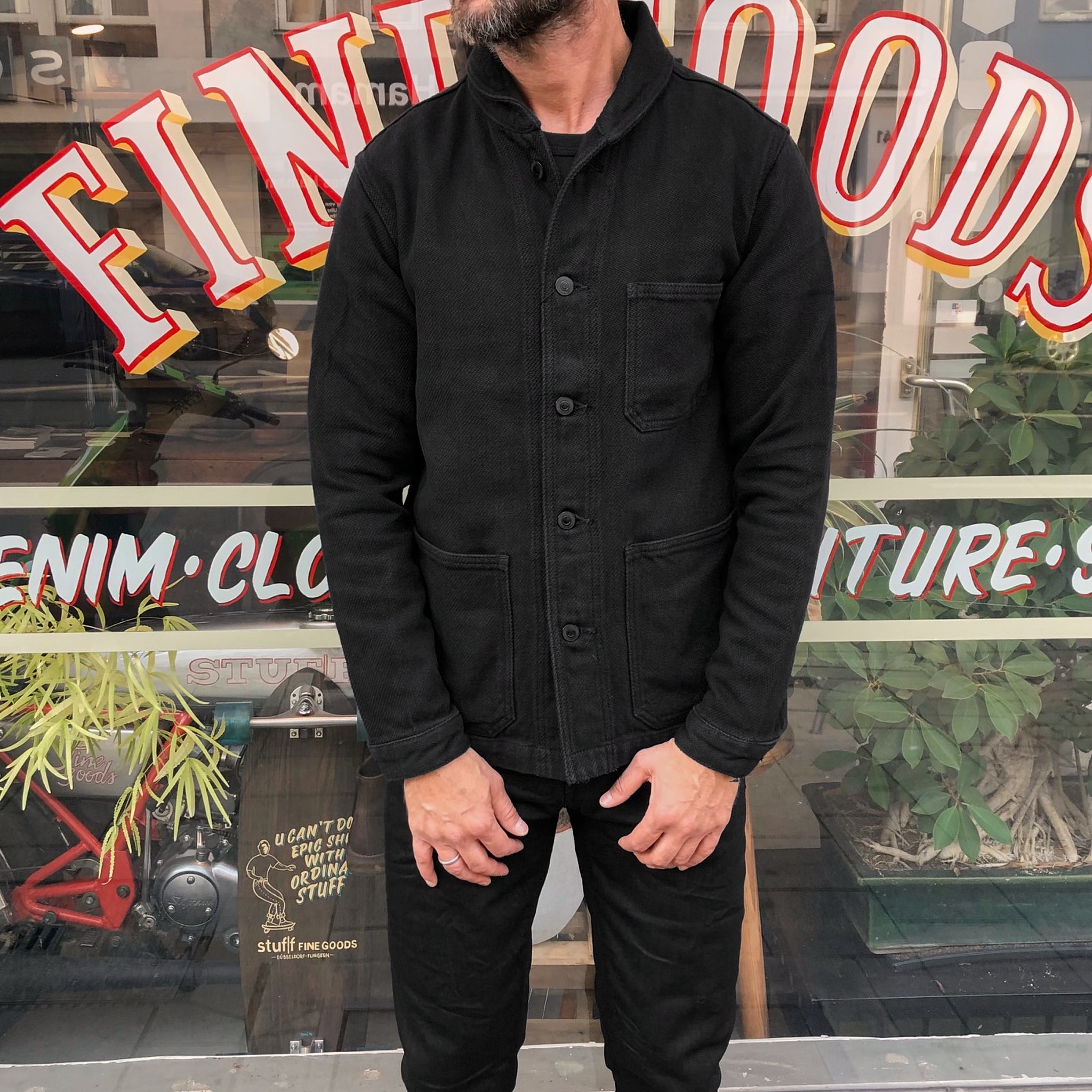 momotaro 03-042 black dobby coverall jacket - Main Image