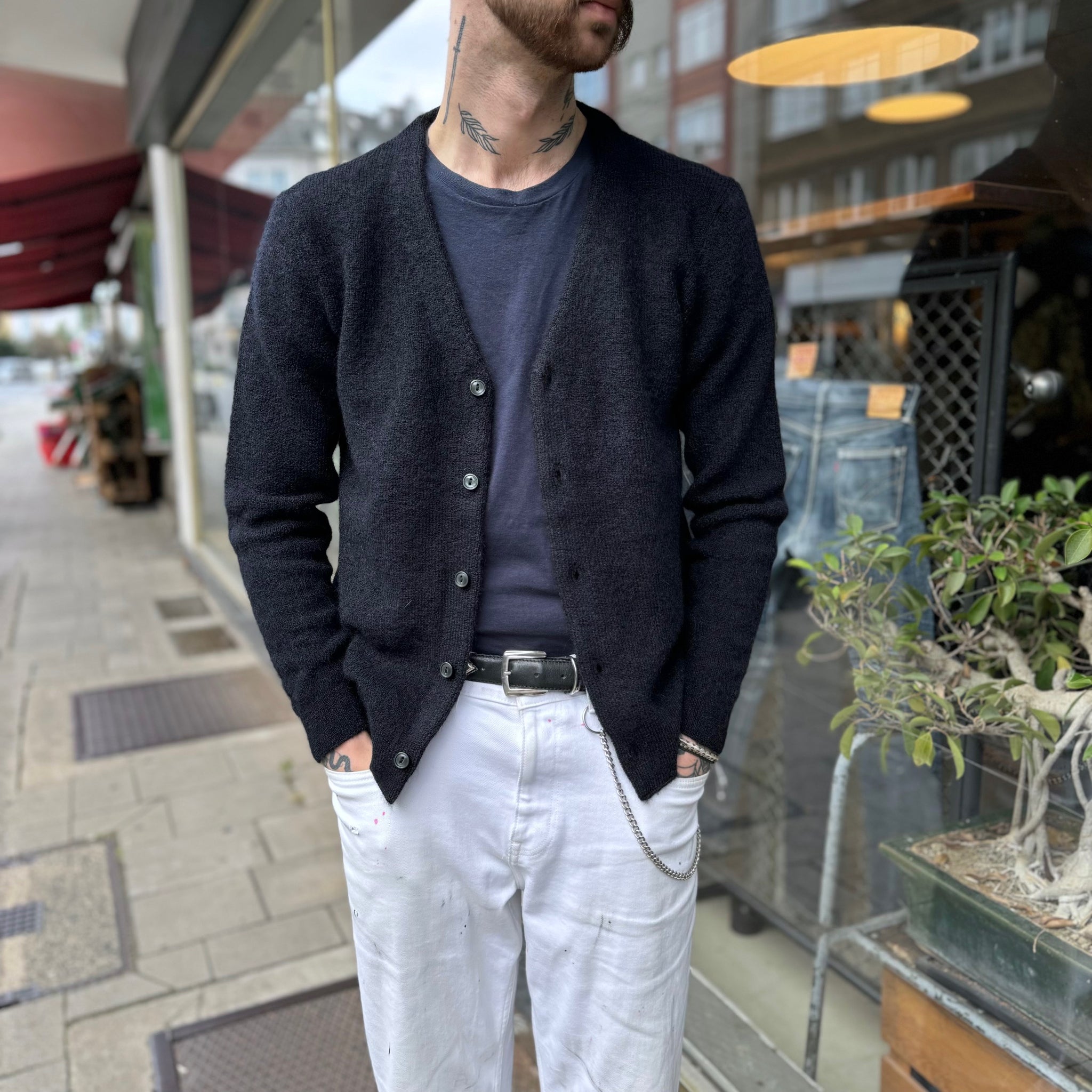 mooncastle | m2203 mohair cardigan navy black – stuf|f-official