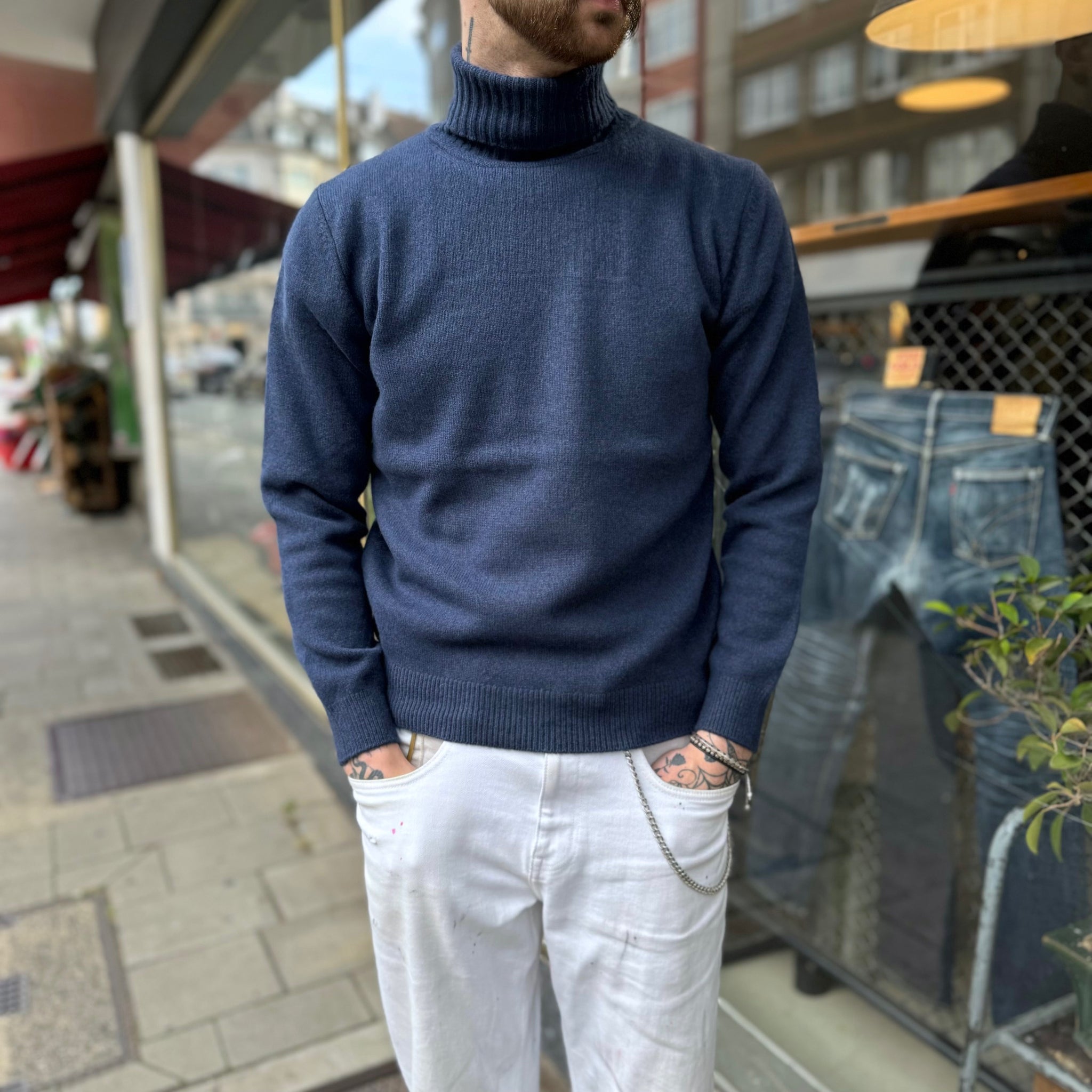 mooncastle | mc24 cashmere silk wool turtle neck knit navy blue