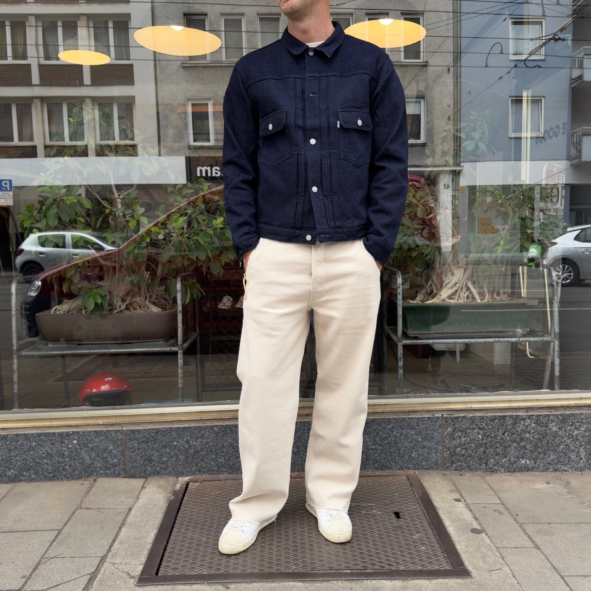 omoto denim | 3220 12oz type 2 jacket cube sashiko indigo – stuf|f