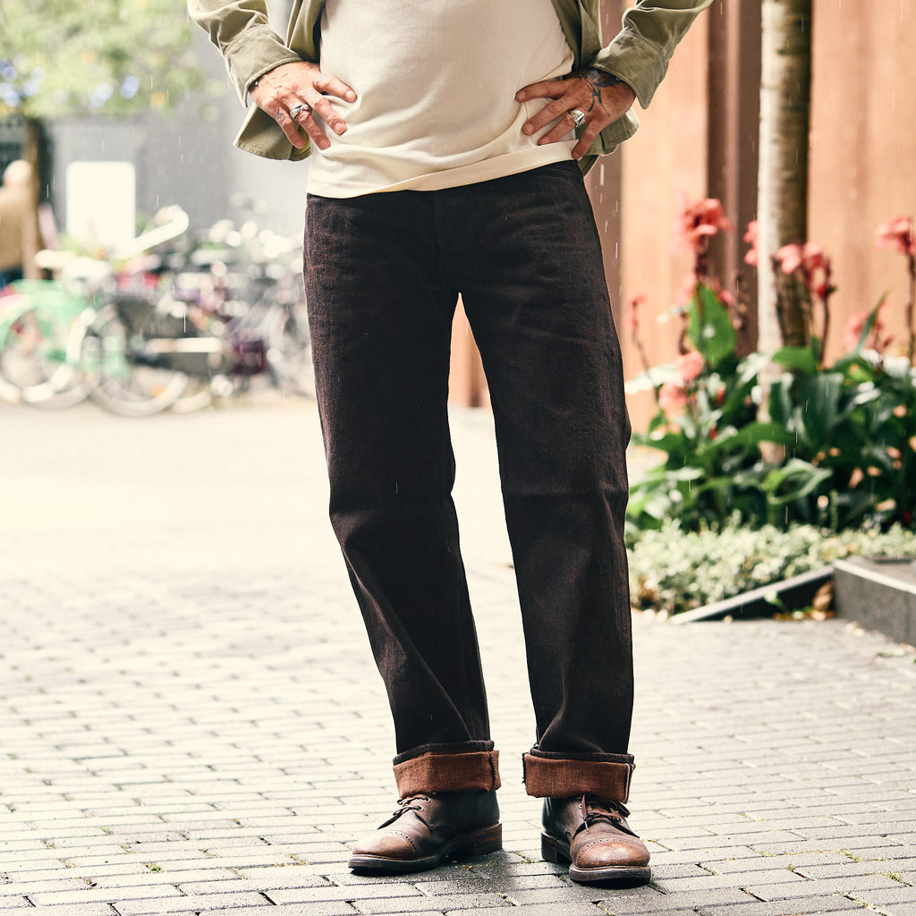 pure blue japan | per-ex-003-bk 15oz black x persimmon extra slub denim - regular straight - Bild 3