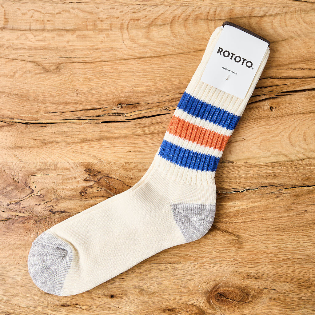 rototo | r1255 coarse ribbed old school crew socks - blue / orange - Bild 2