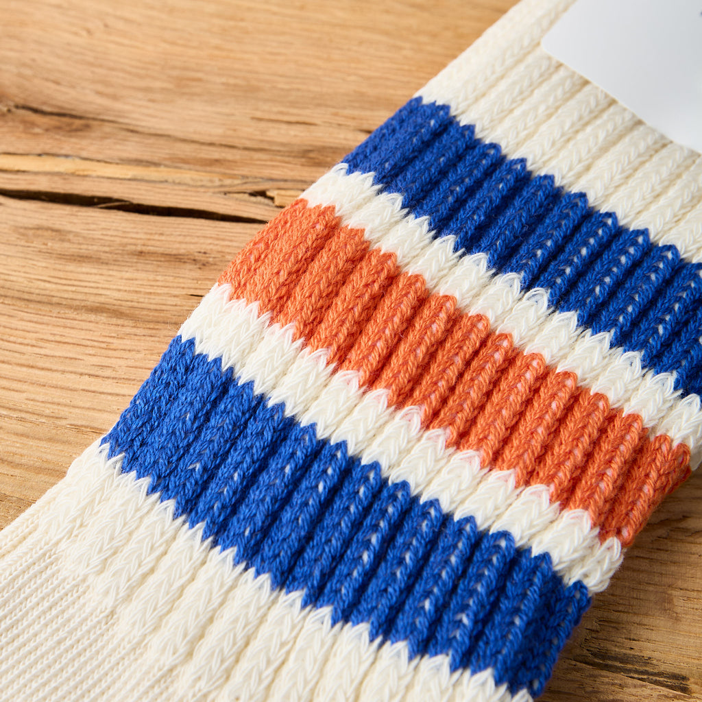 rototo | r1255 coarse ribbed old school crew socks - blue / orange - Bild 3