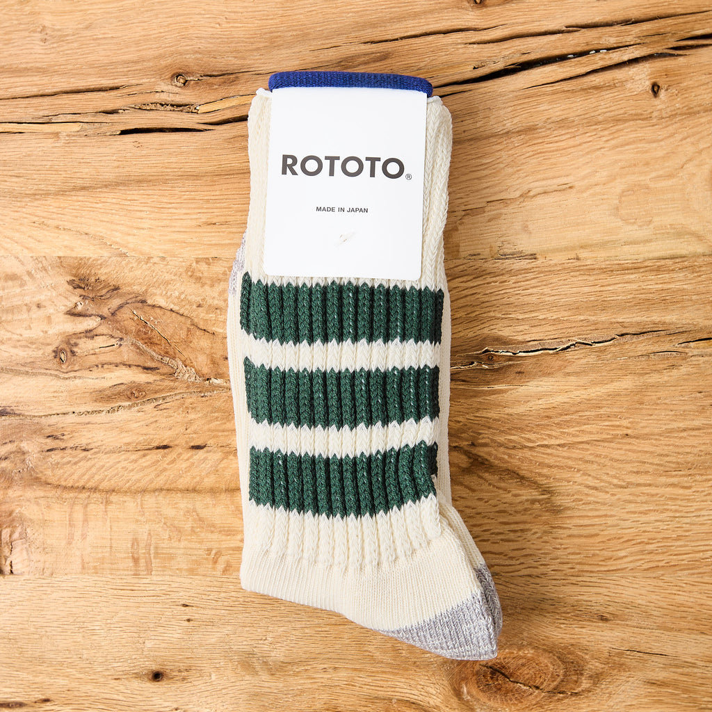 rototo | r1255 coarse ribbed old school crew socks - d.green