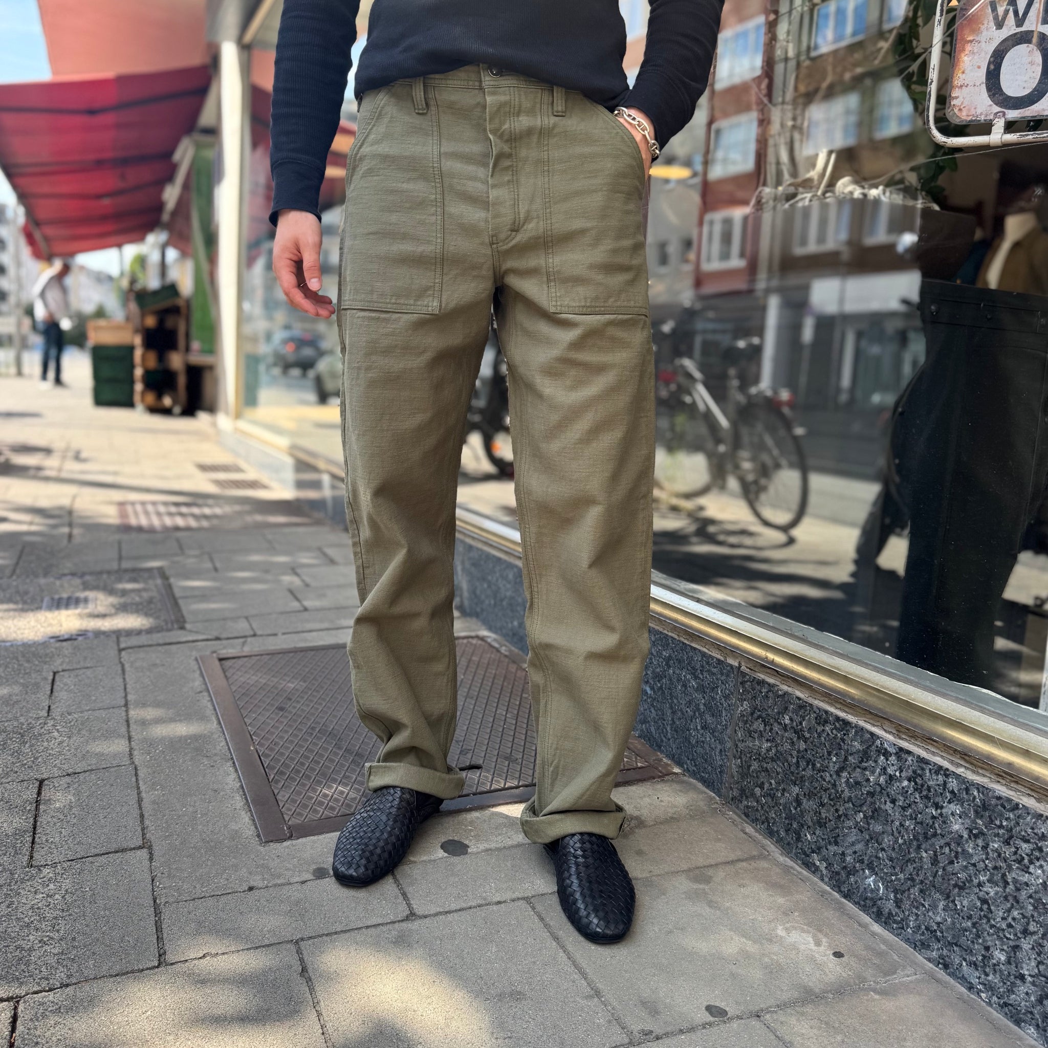 samurai | sj52bp heavy back satin baker pants - olive – stuf|f