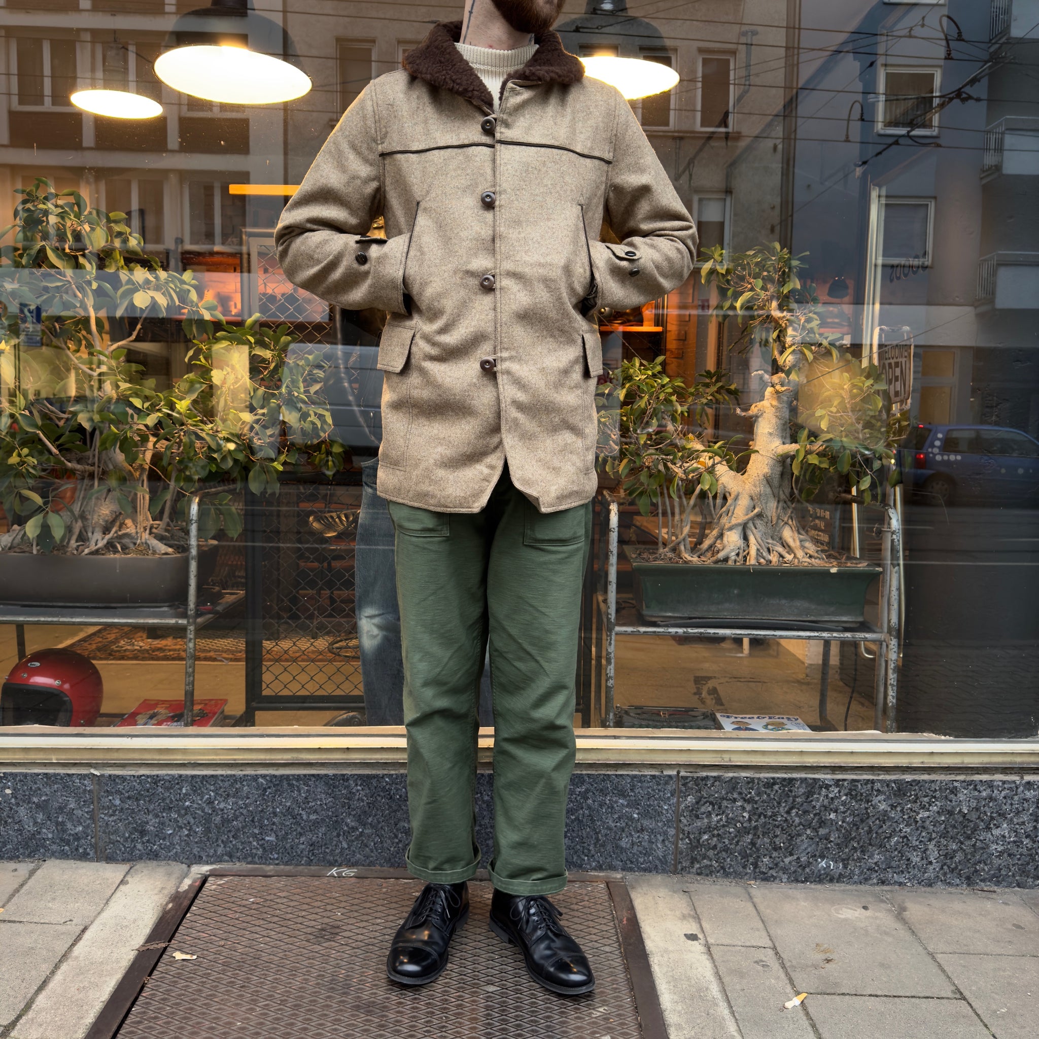 scarti lab | shawl collar coat 709-se430 melton wool - khaki
