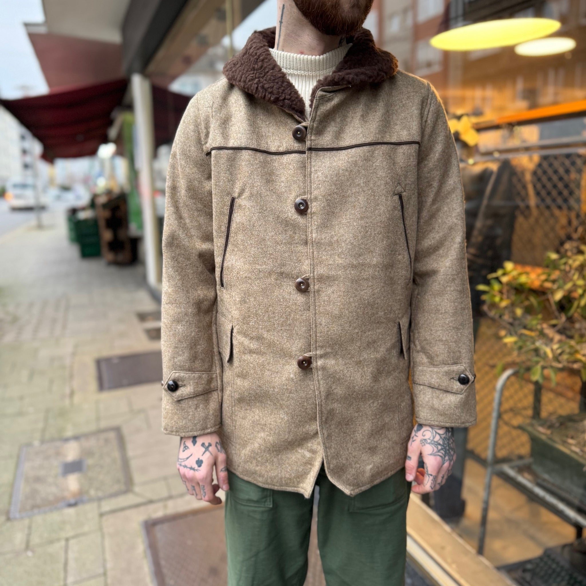 scarti lab | shawl collar coat 709-se430 melton wool - khaki