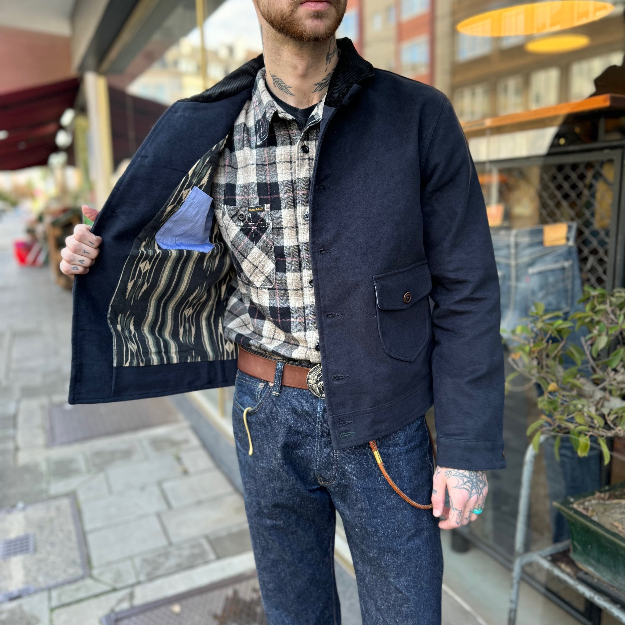 scarti lab | 707f sn960 moleskine shawl collar jacket - navy