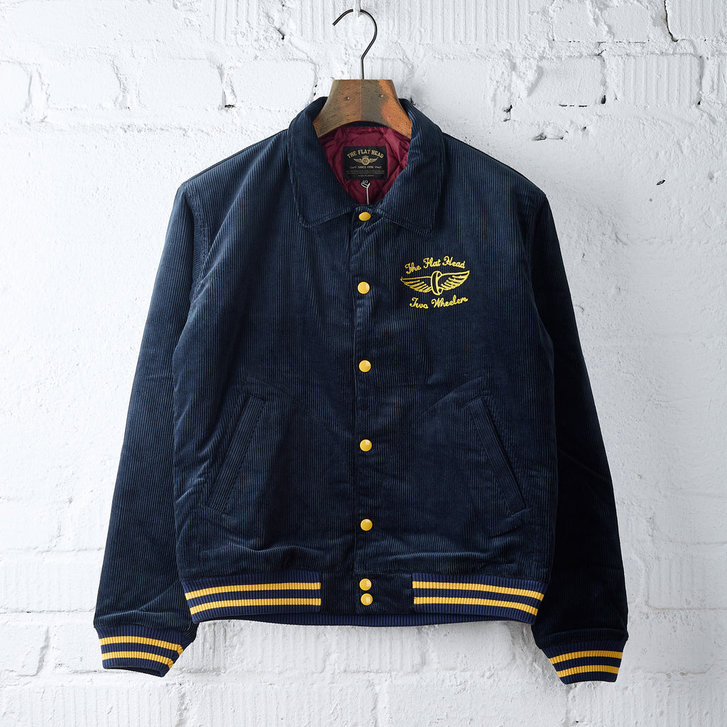 the flat head | fn-oj-v003 corduroy varsity jacket - navy