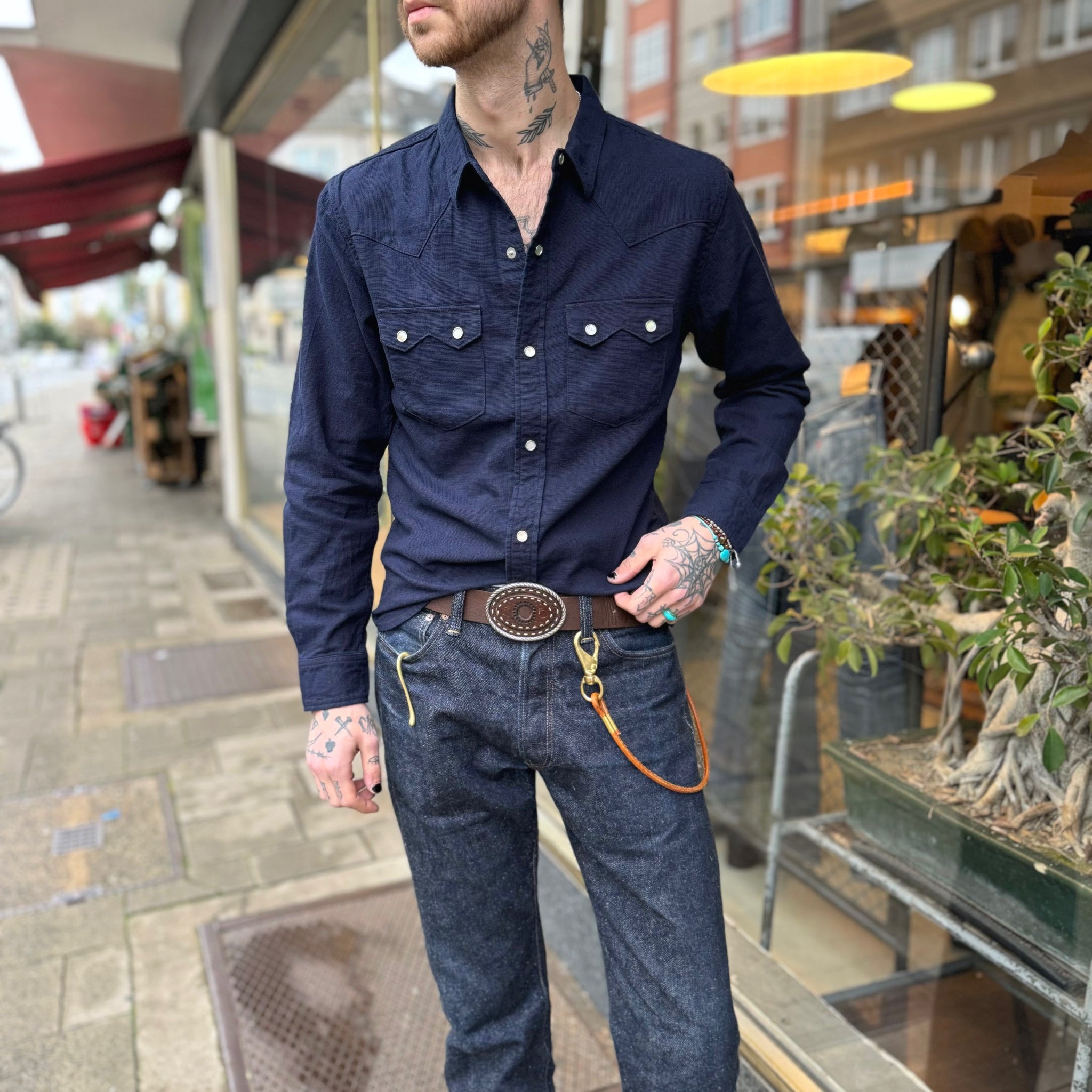 the flat head | fn-scw-002l indigo dobby western shirt – stuf|f