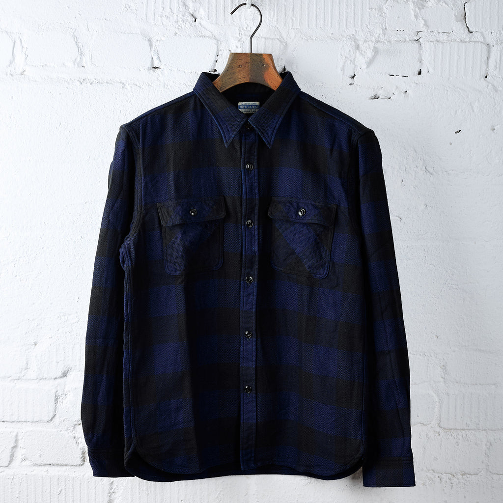 the flat head | fn-snr-101lsp indigo block check flannel work shirt - Bild 1