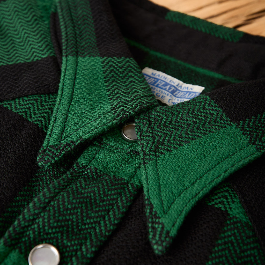 the flat head | fn-snw-101l block check flannel western shirt green-black - Bild 3