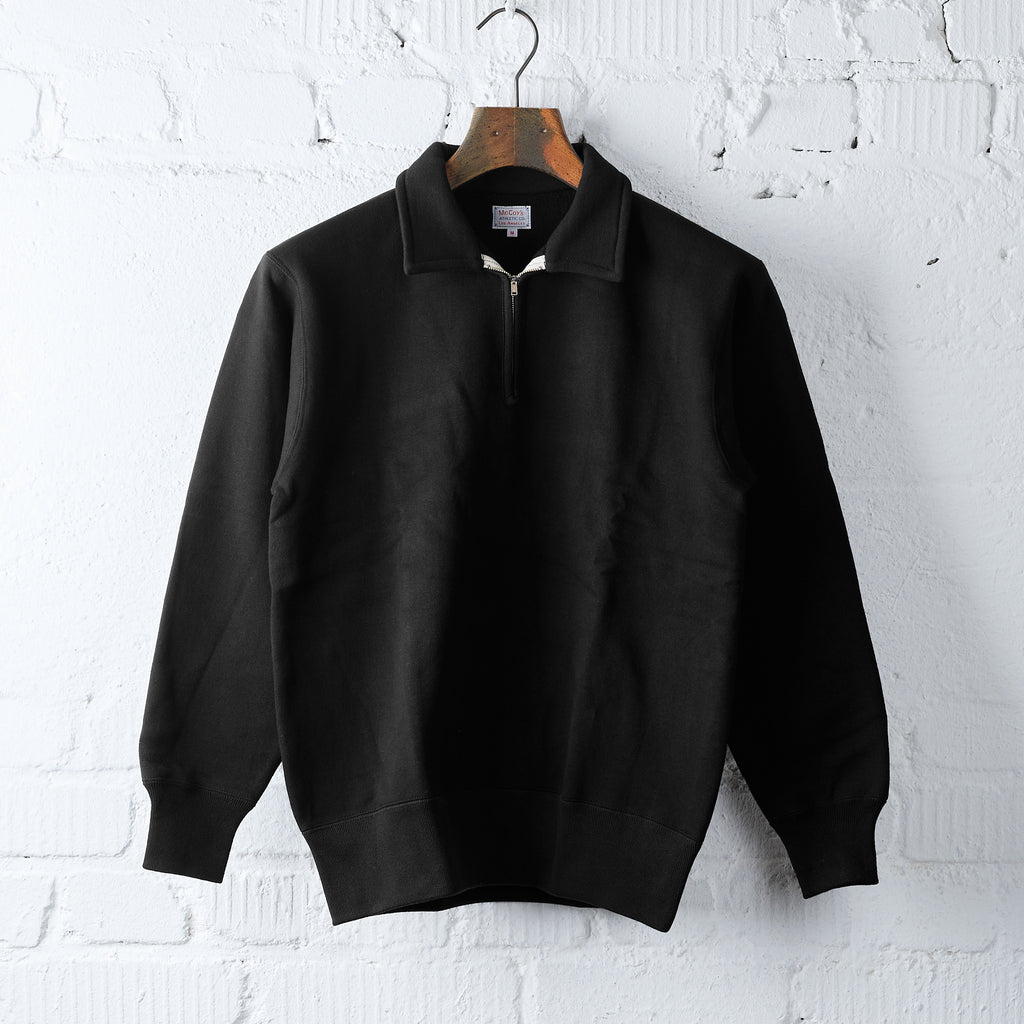 the real mccoy's | 10oz loopwheel 1/4 zip sweatshirt - black