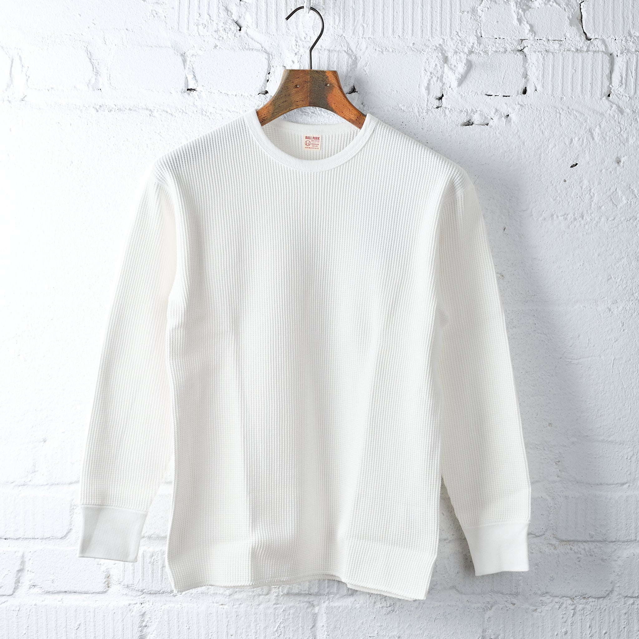the real mccoy's | ball park waffle thermal shirt - white – stuf|f