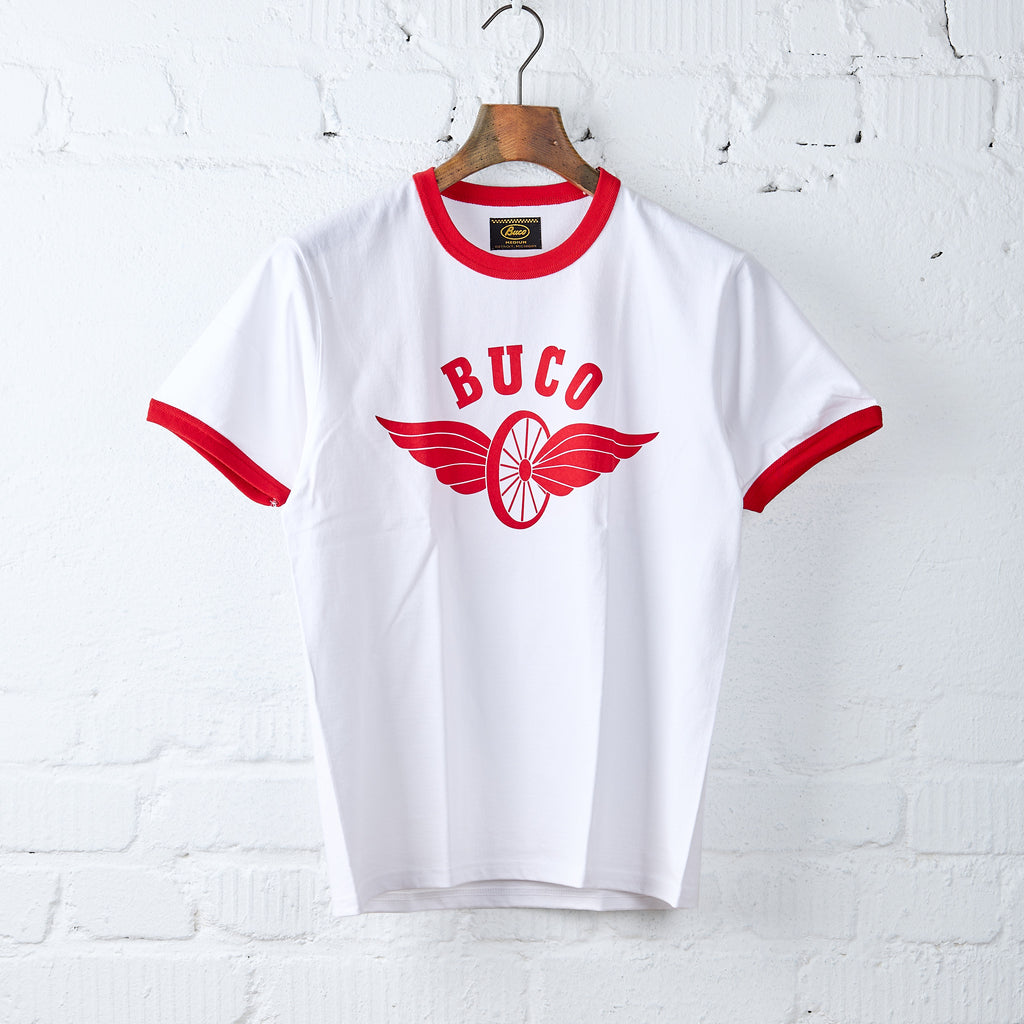 the real mccoy's | buco tee - flying wheel white/red