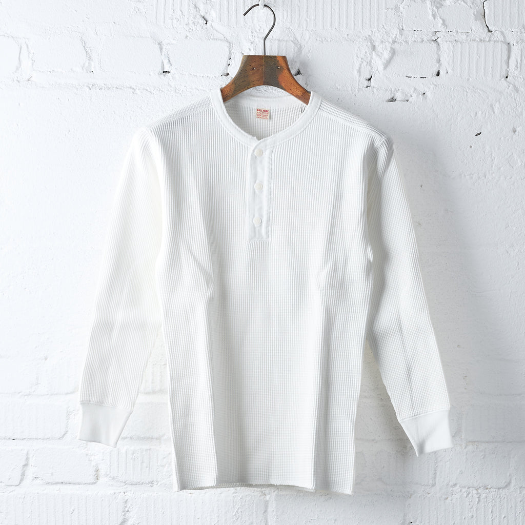 the real mccoy's | waffle thermal henley undershirt l/s - white