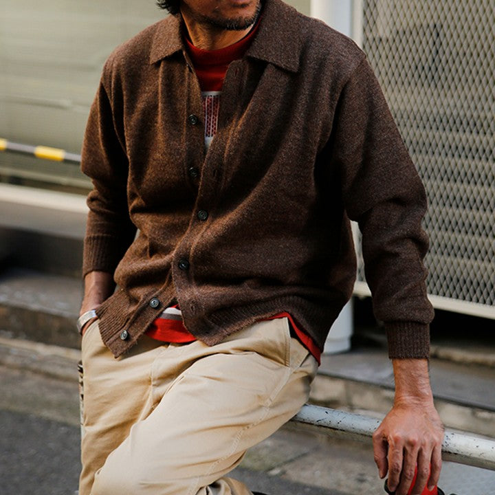 the real mccoy's | alpaca wool collar knit cardigan - brown - Bild 2