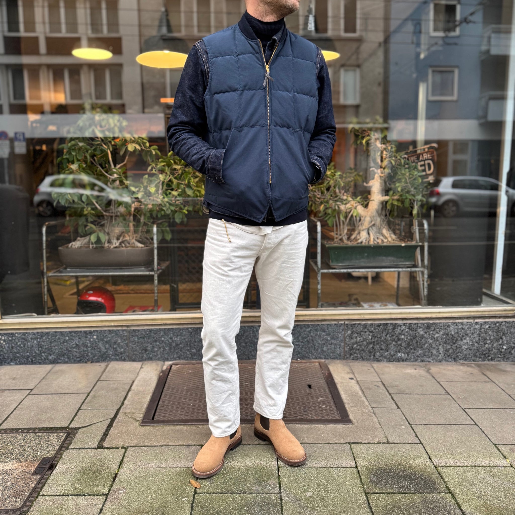 the real mccoy's | cotton nylon down vest - navy – stuf|f-official