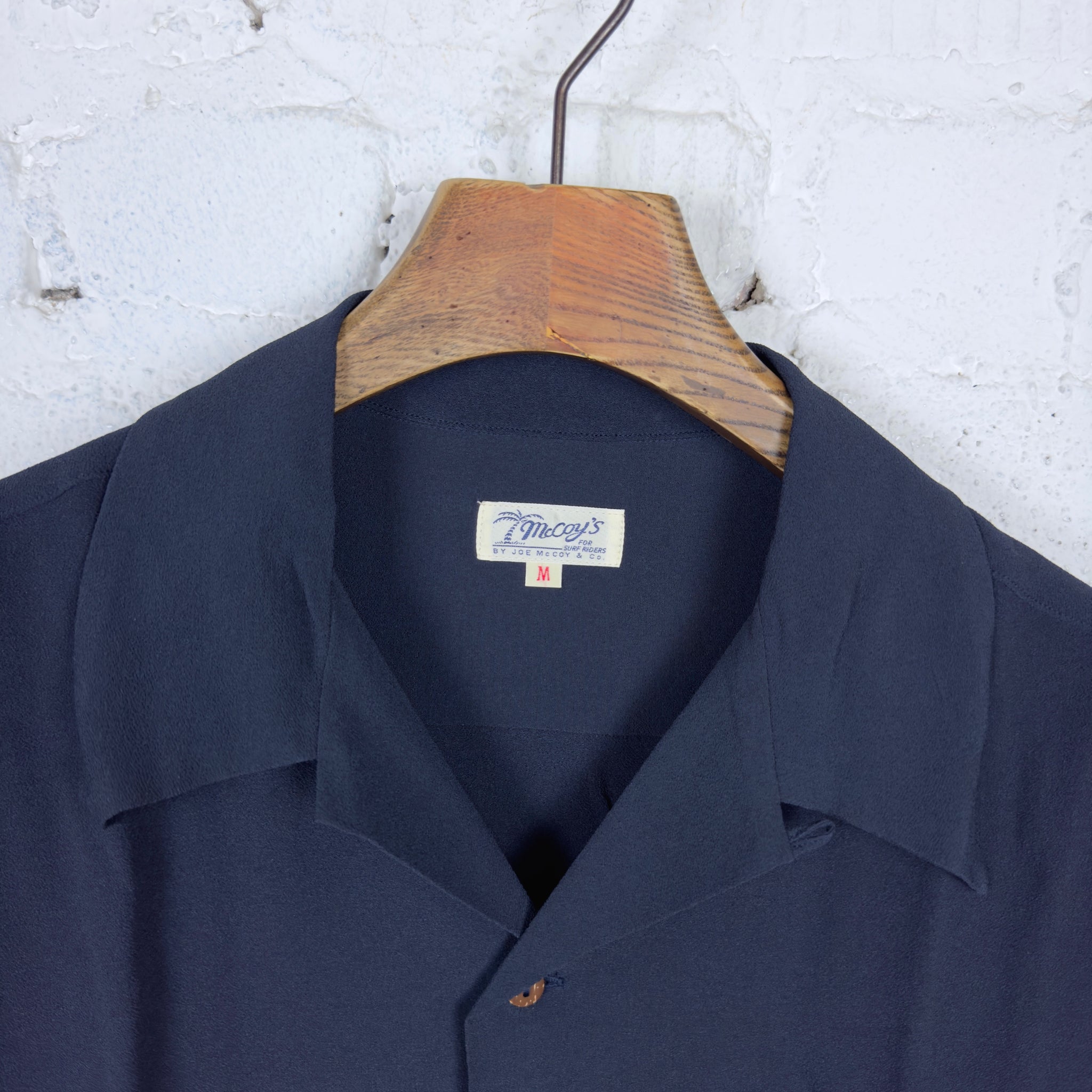 the real mccoy's | silk rayon open collar shirt - navy – stuf|f