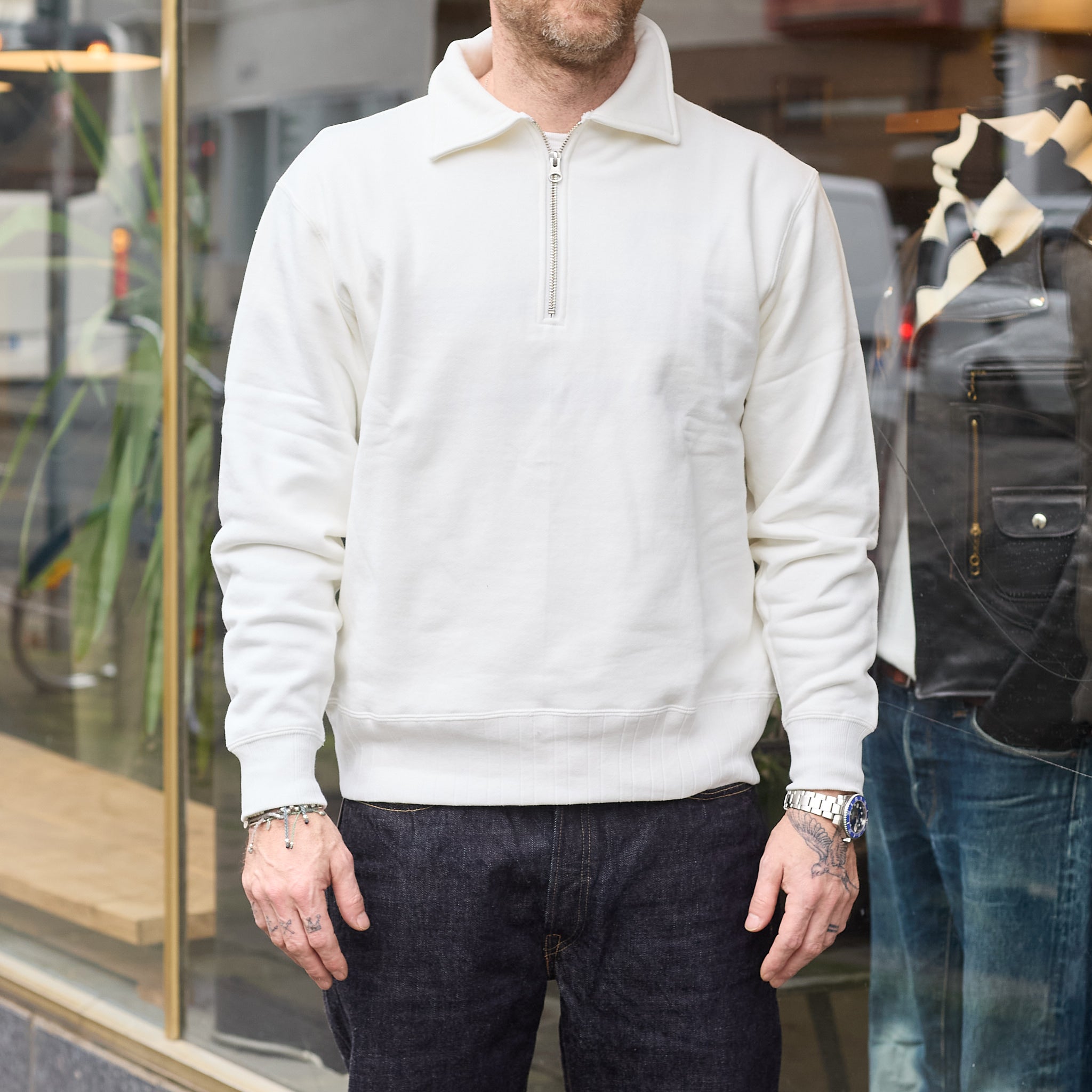 Velva velva sheen | made in japan loopwheel half zip sweat - white – stuf|f ...