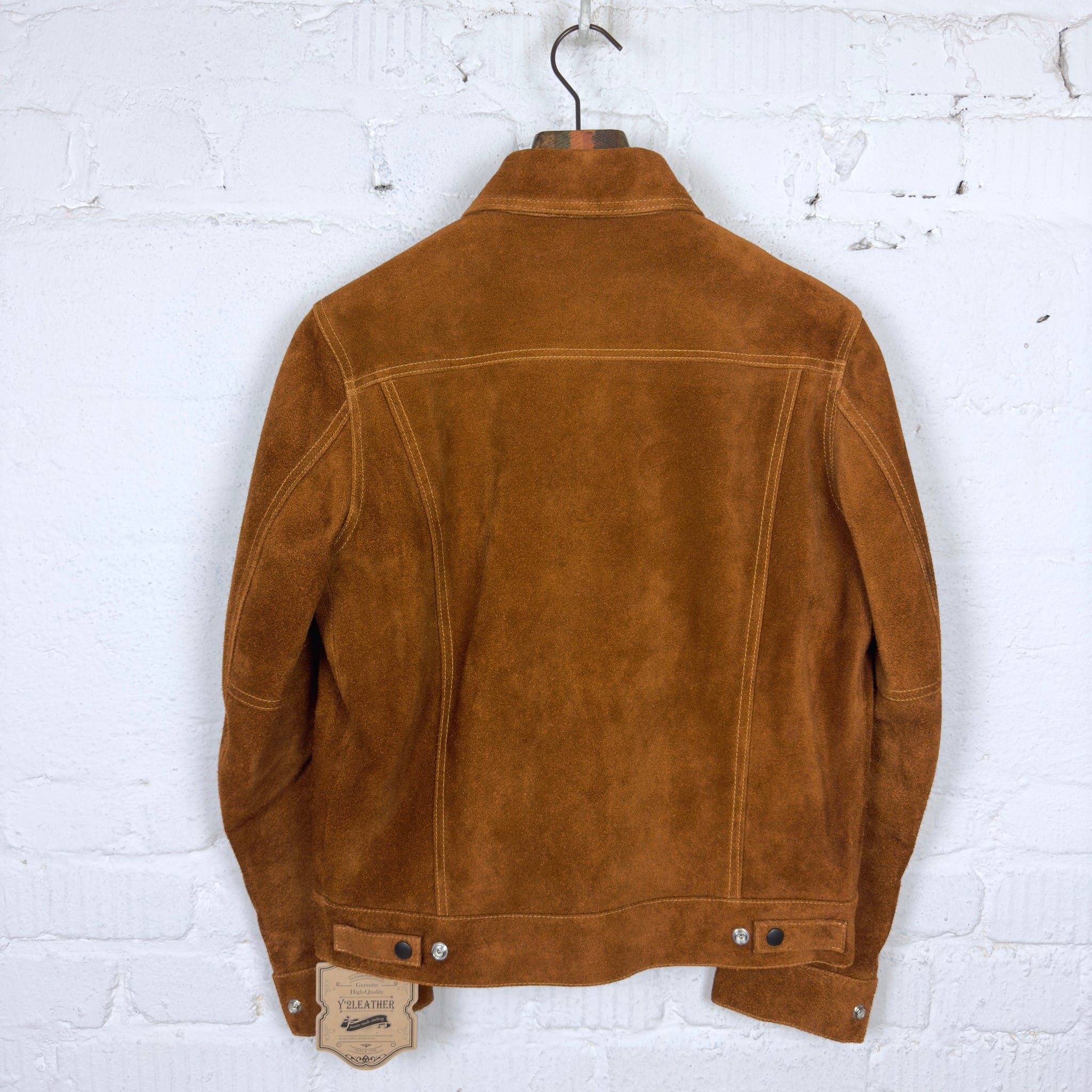 Tan Leather Trucker Jacket for Men Pure Suede Custom Made