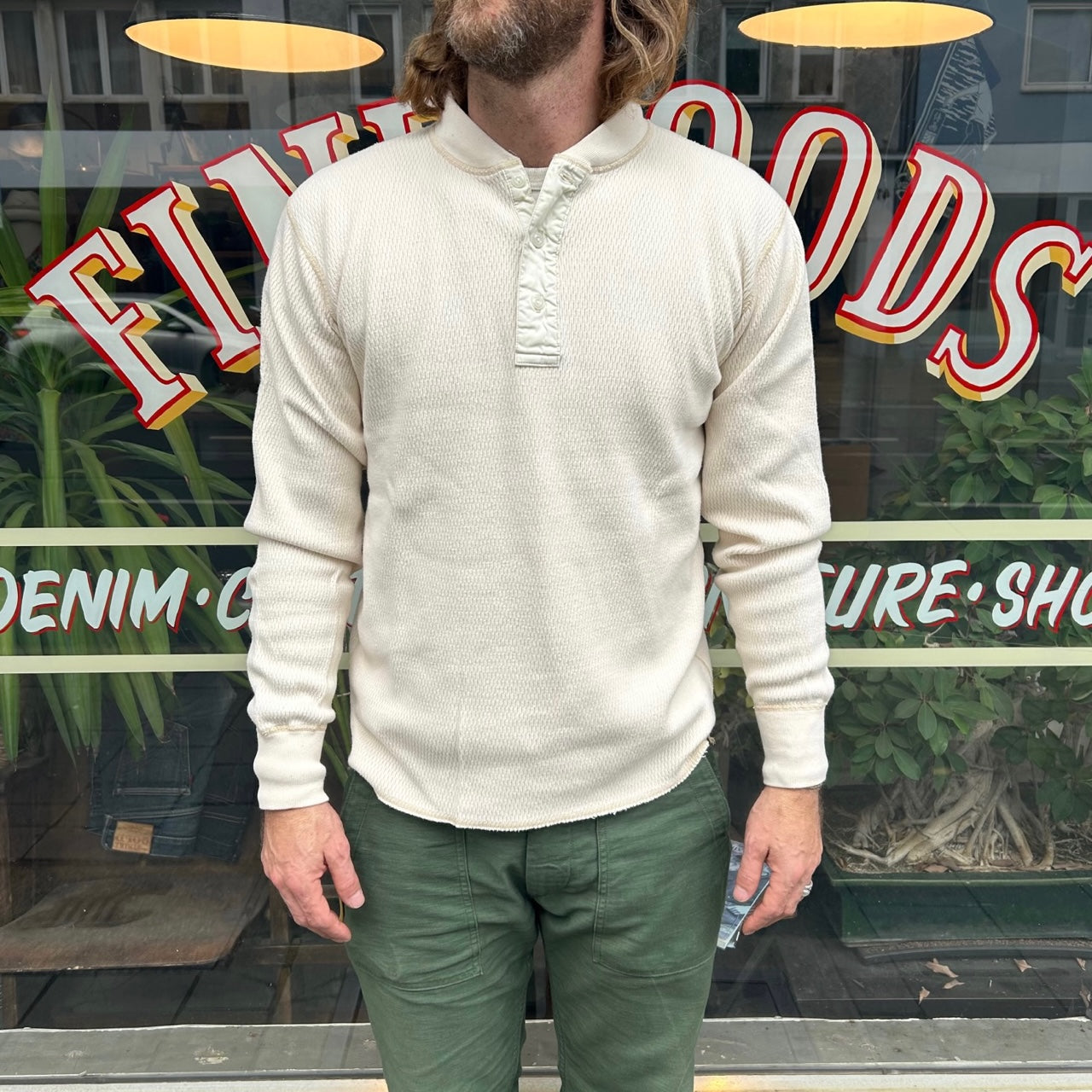 buzz rickson's l-s thermal henley natural - Main Image